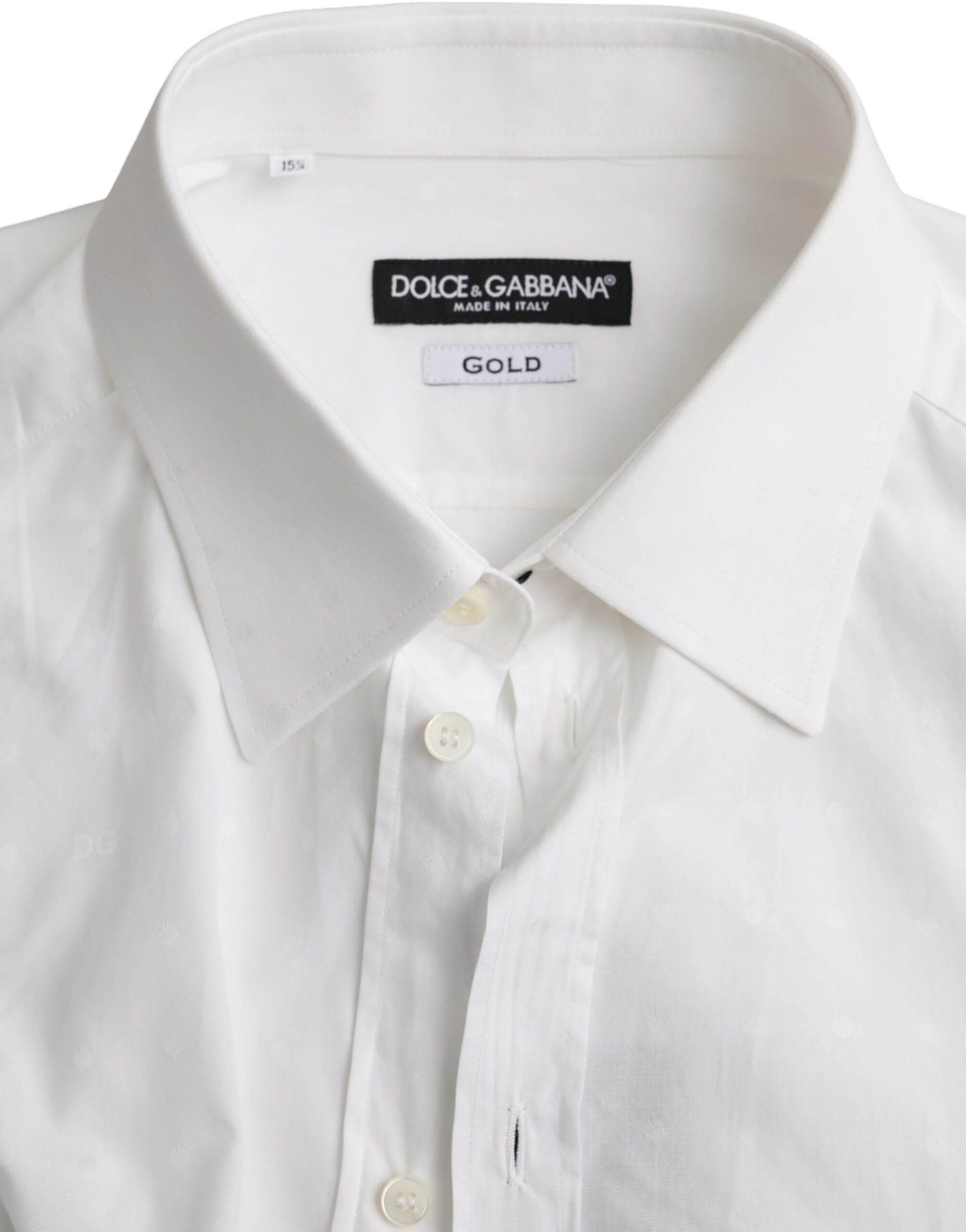 Dolce & Gabbana White Logo Cotton Men Dress GOLD Shirt - Hilstor