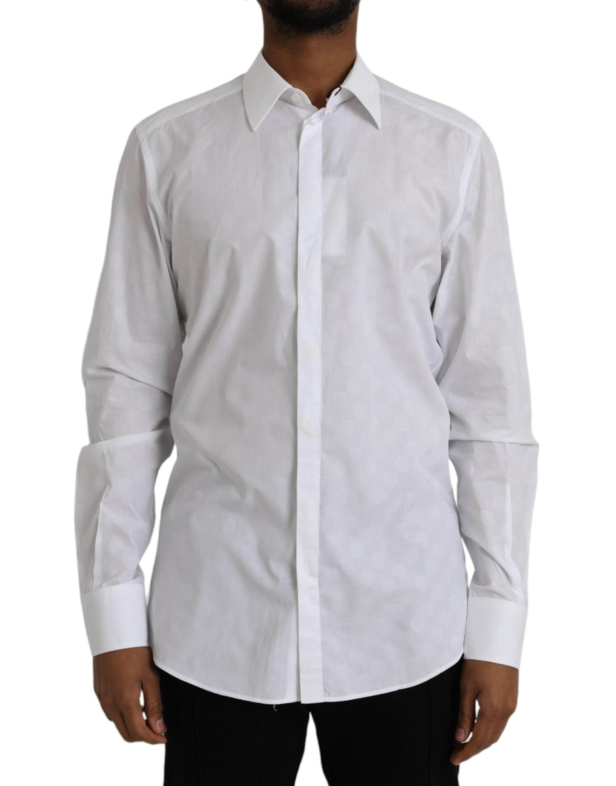Dolce & Gabbana White Polka Dotted Cotton Dress GOLD Shirt - Hilstor