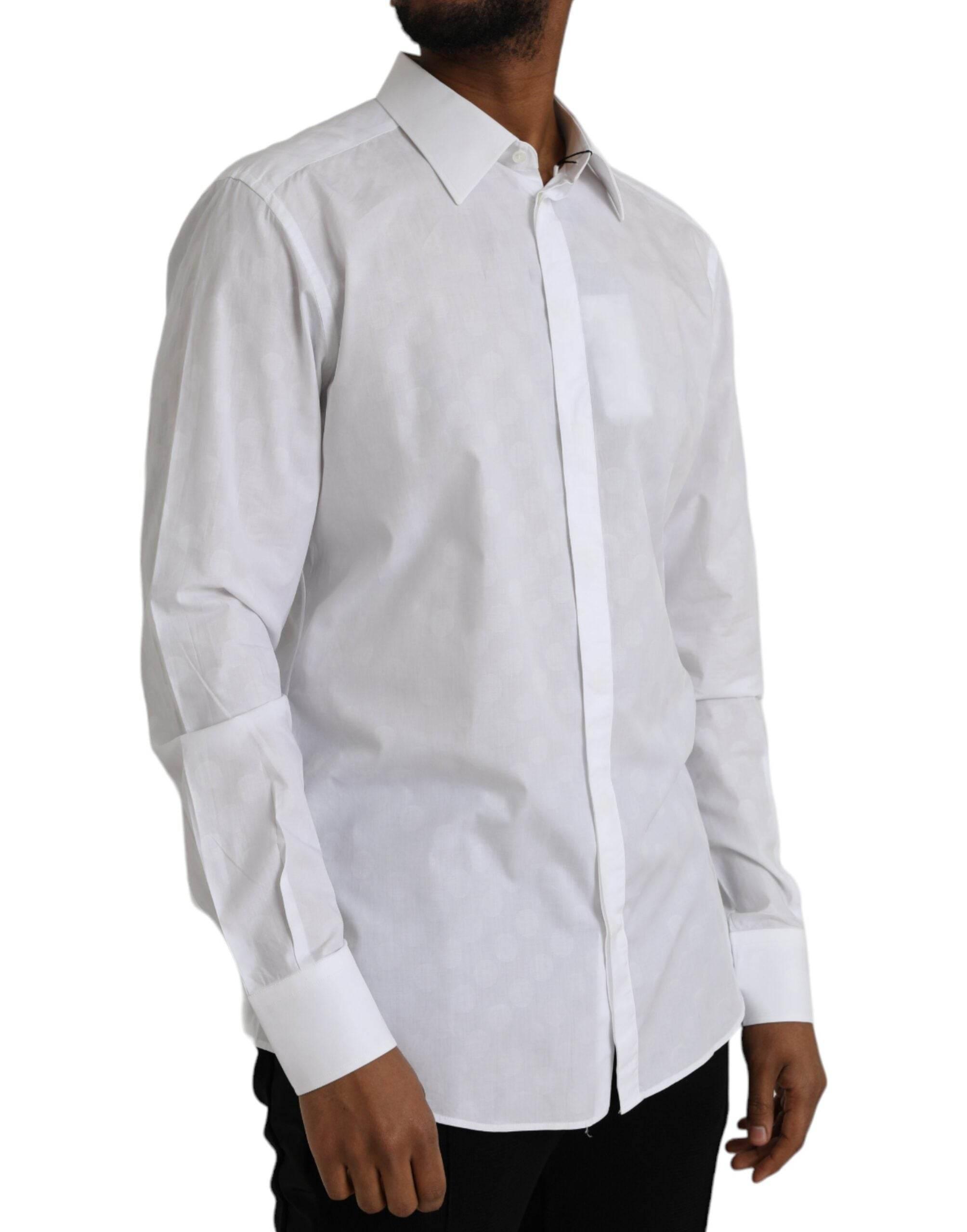 Dolce & Gabbana White Polka Dotted Cotton Dress GOLD Shirt - Hilstor