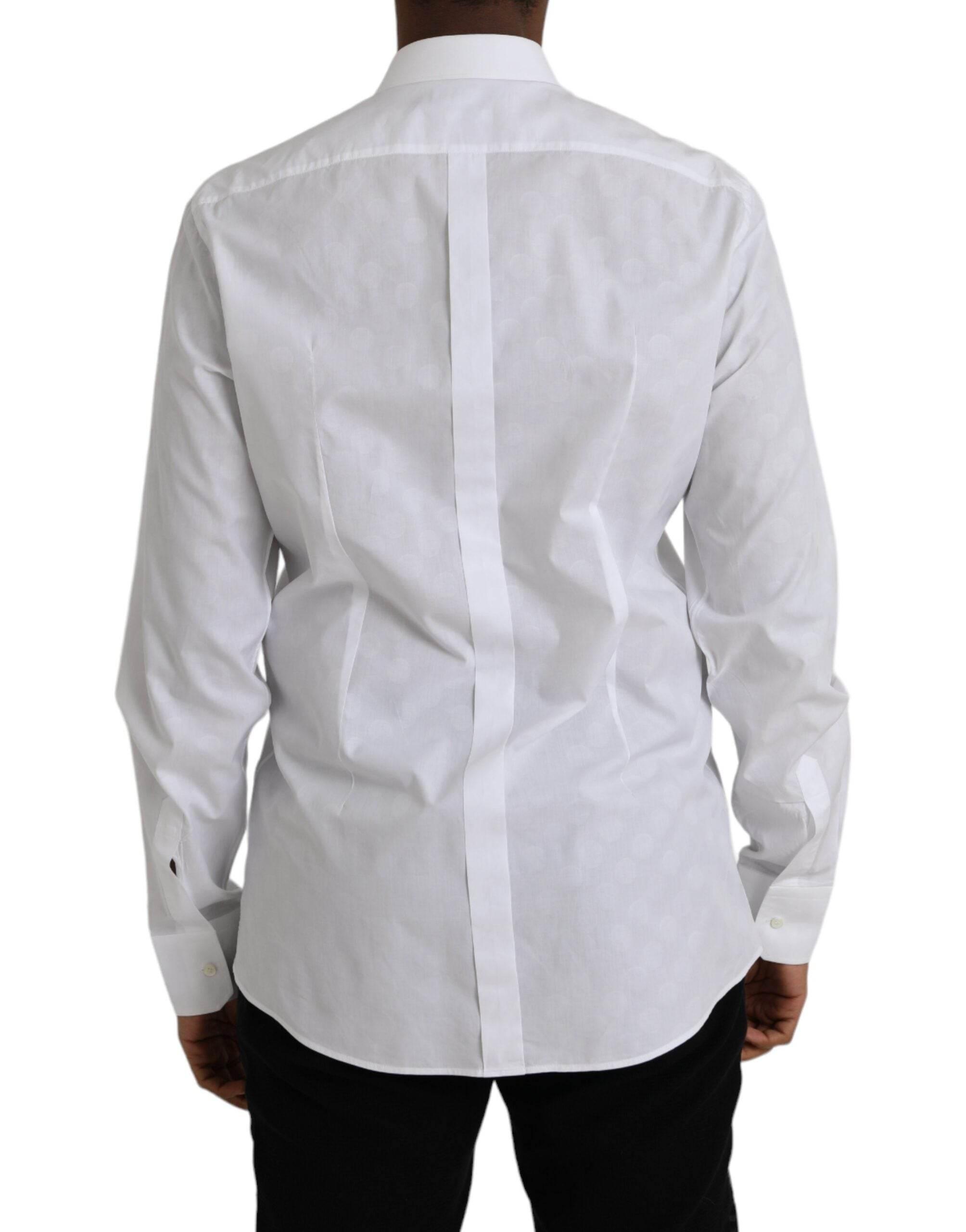 Dolce & Gabbana White Polka Dotted Cotton Dress GOLD Shirt - Hilstor