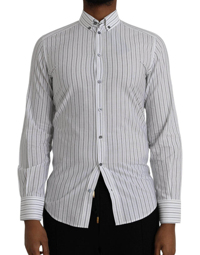 Dolce & Gabbana Black White Striped Formal Dress GOLD Shirt - Hilstor