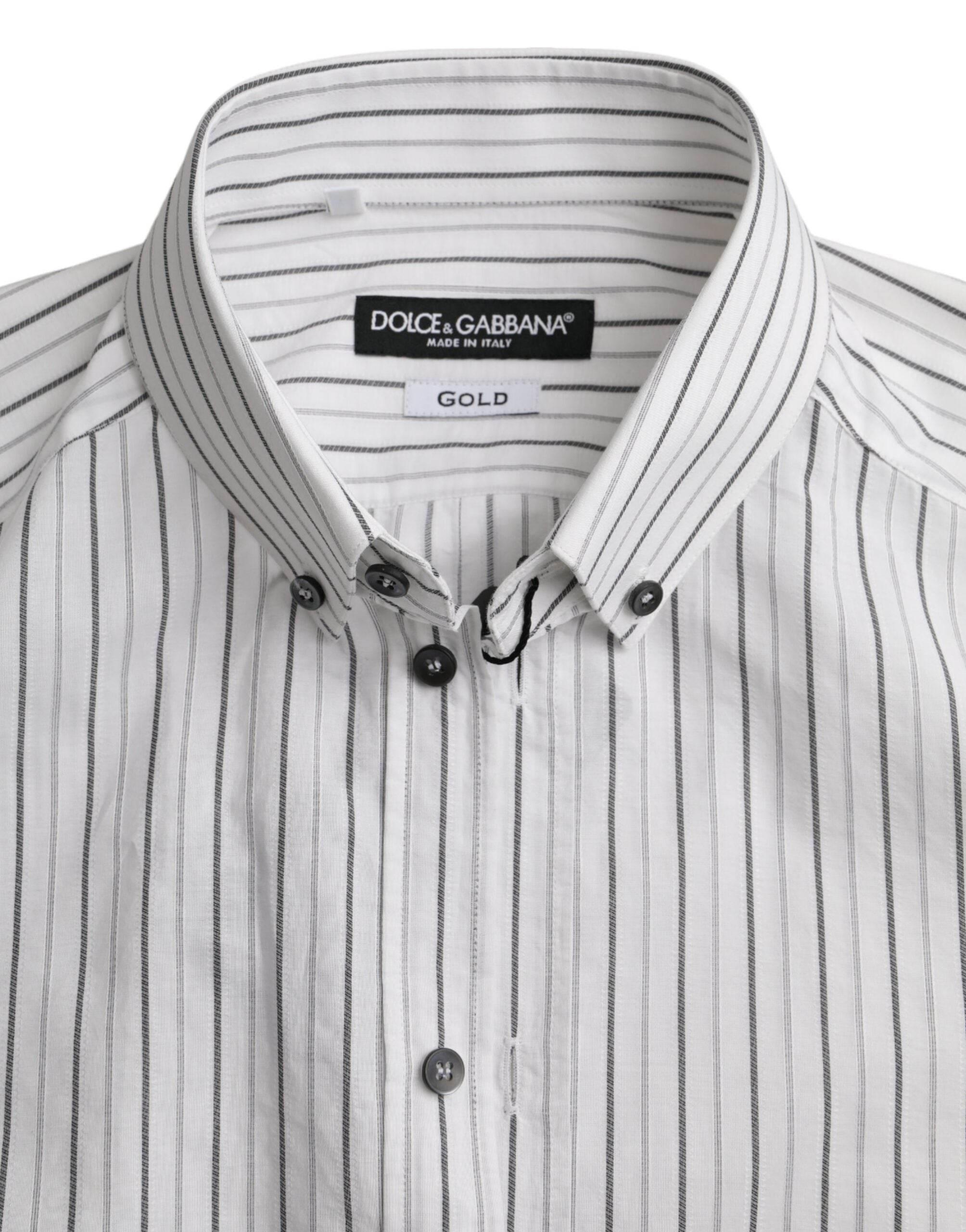 Dolce & Gabbana Black White Striped Formal Dress GOLD Shirt - Hilstor