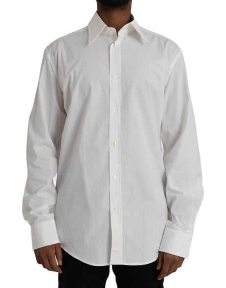 Dolce & Gabbana White Cotton Dress Slim Fit GOLD Shirt - Hilstor