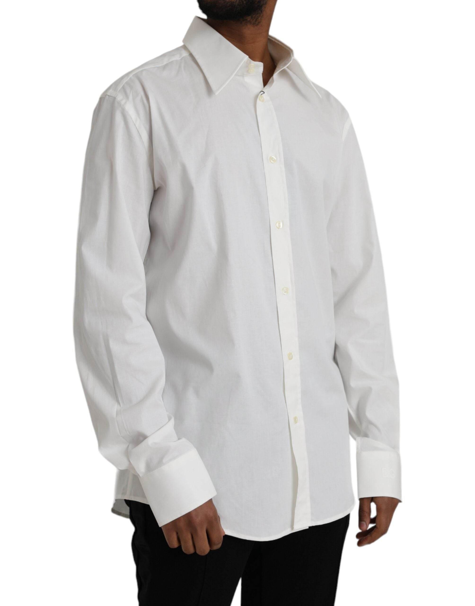 Dolce & Gabbana White Cotton Dress Slim Fit GOLD Shirt - Hilstor