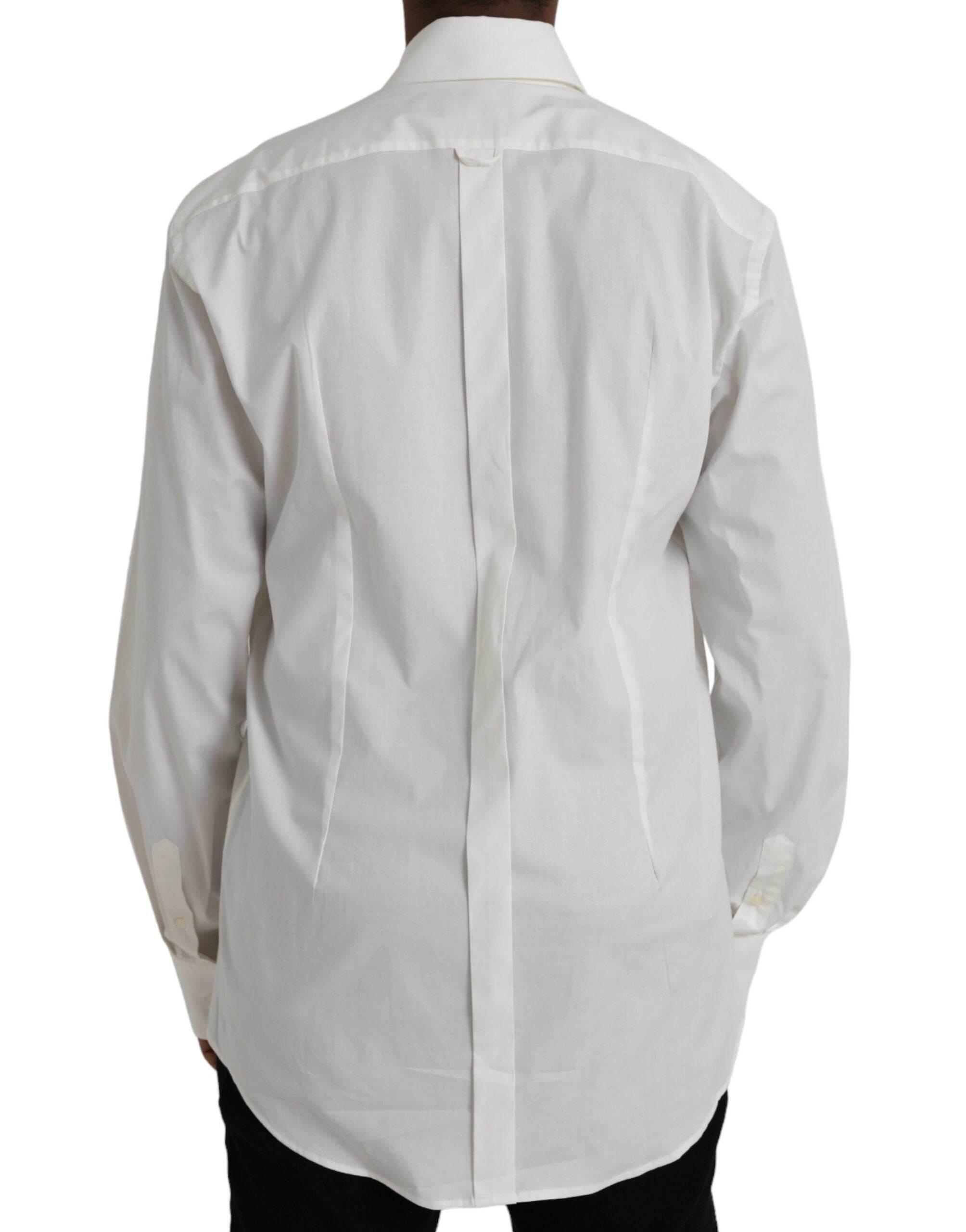 Dolce & Gabbana White Cotton Dress Slim Fit GOLD Shirt - Hilstor