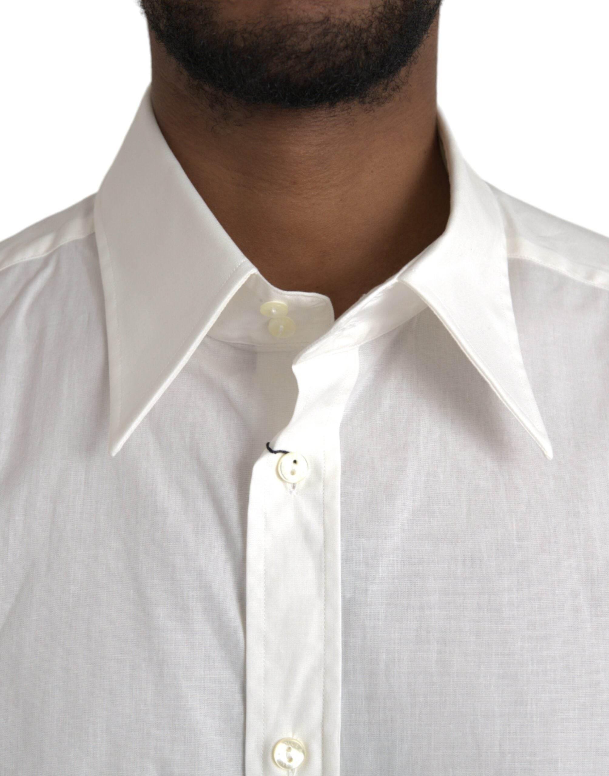 Dolce & Gabbana White Cotton Dress Slim Fit GOLD Shirt - Hilstor