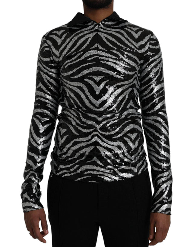 Dolce & Gabbana Black Silver Sequined Polyester Sweater - Hilstor