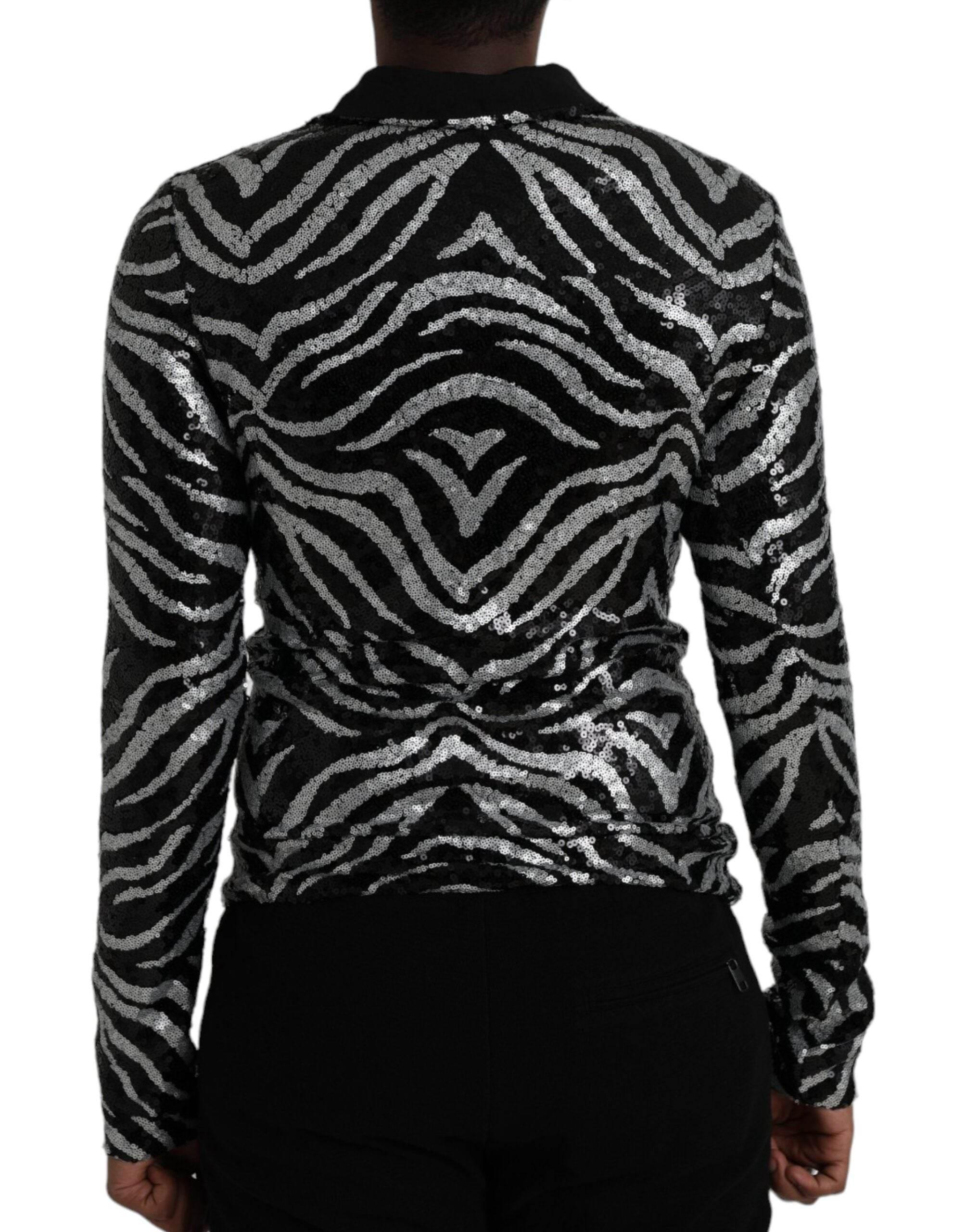 Dolce & Gabbana Black Silver Sequined Polyester Sweater - Hilstor