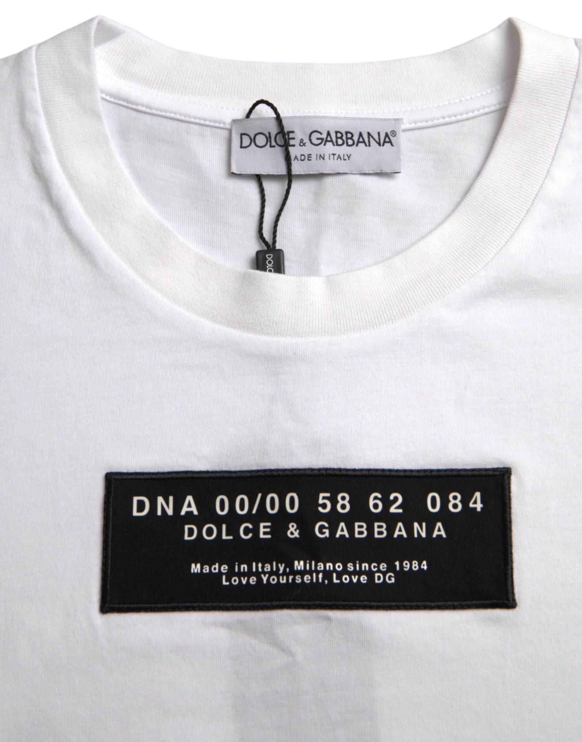 Dolce & Gabbana White Cotton DG Applique Men Casual T-shirt - Hilstor