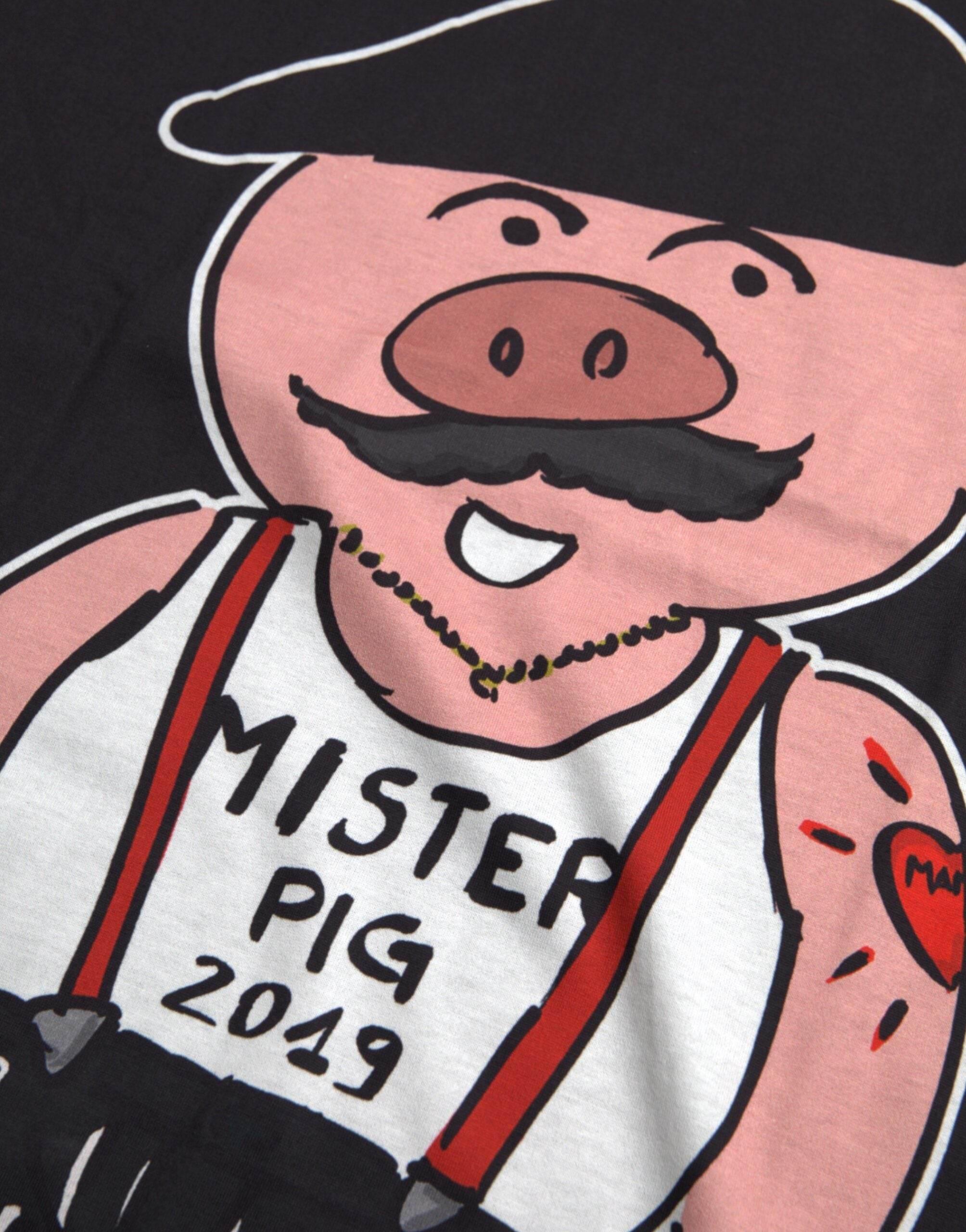 Dolce & Gabbana Black Cotton 2019 Year of the Pig T-shirt - Hilstor