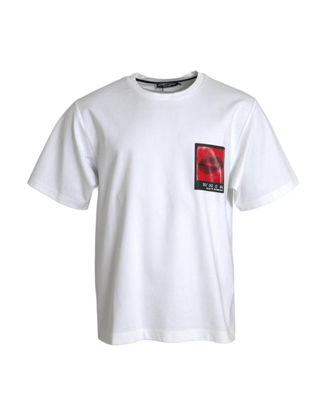 Dolce & Gabbana White Red Lips Print Cotton Men T-shirt - Hilstor