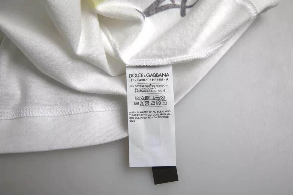 Dolce & Gabbana White Graphic Cotton Short Sleeves Men T-shirt - Hilstor