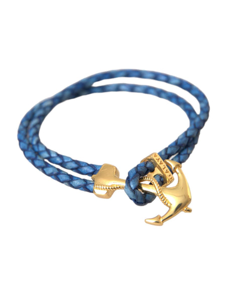 Nialaya Blue Gold Anchor 925 Silver Charm Bracelet Mens - Hilstor