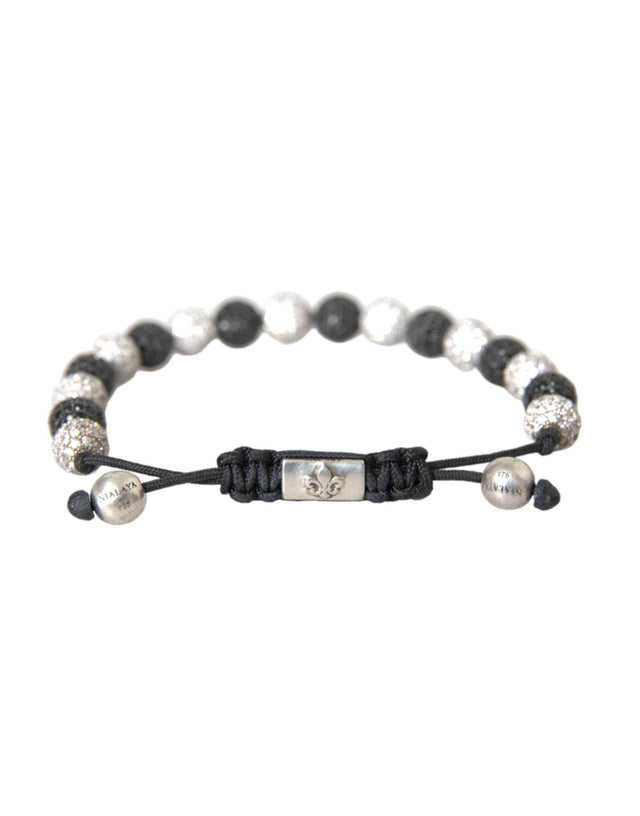 Nialaya CZ Crystal Ball Black White Beaded Bracelet - Hilstor