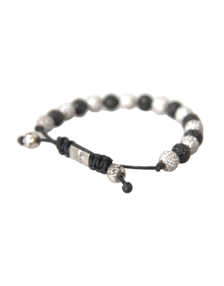 Nialaya CZ Crystal Ball Black White Beaded Bracelet - Hilstor