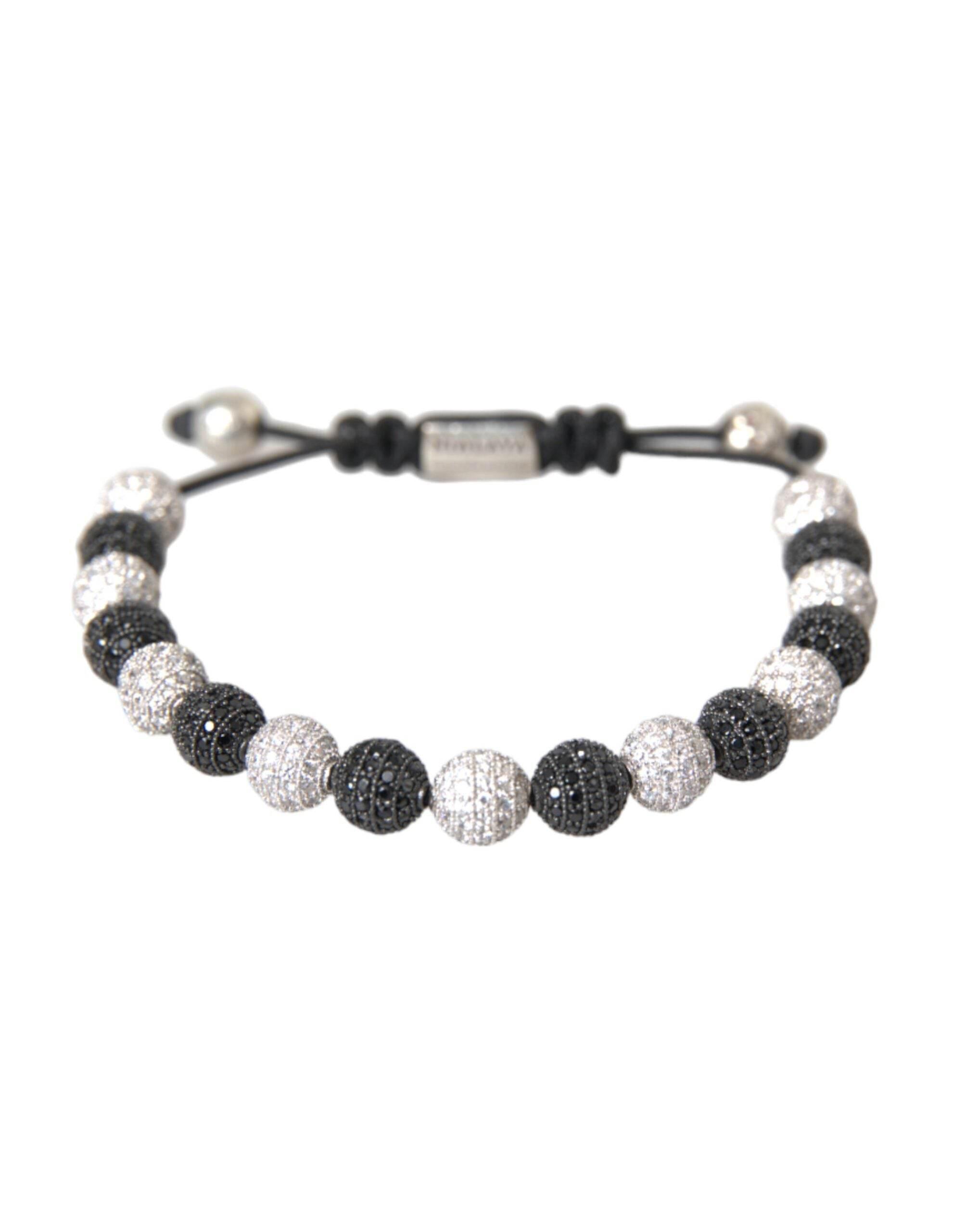 Nialaya CZ Crystal Ball Black White Beaded Bracelet - Hilstor