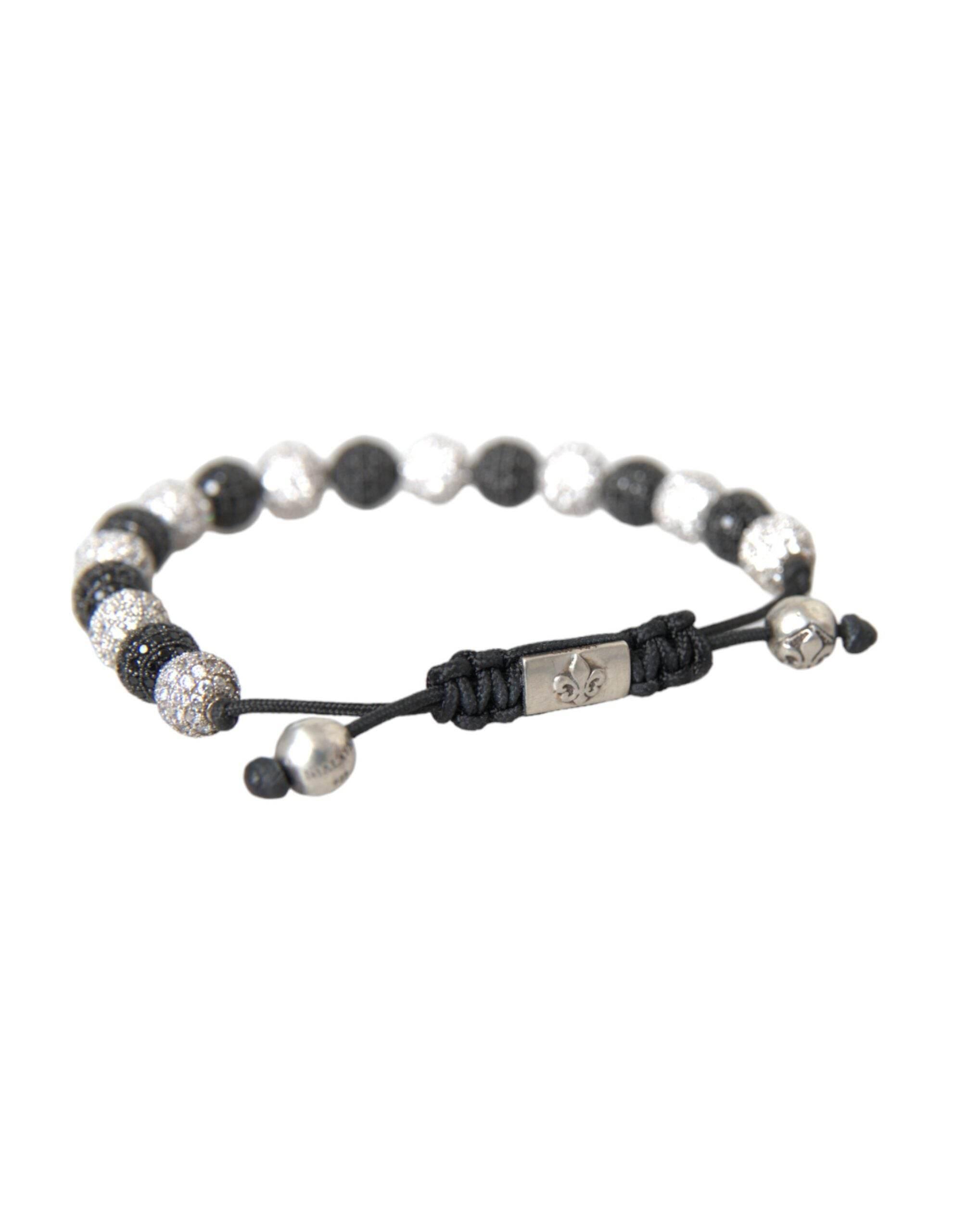 Nialaya CZ Crystal Ball Black White Beaded Bracelet - Hilstor
