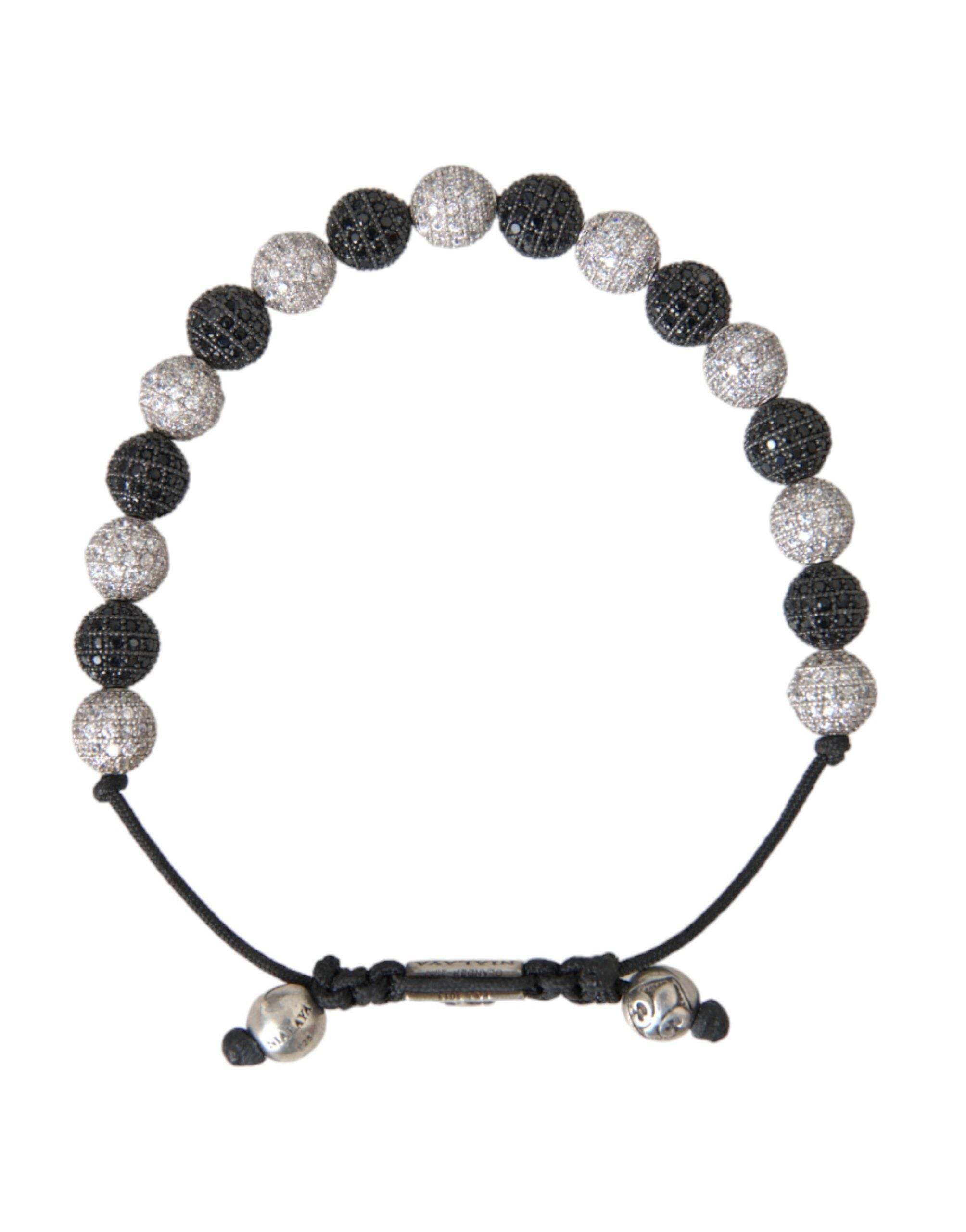 Nialaya CZ Crystal Ball Black White Beaded Bracelet - Hilstor
