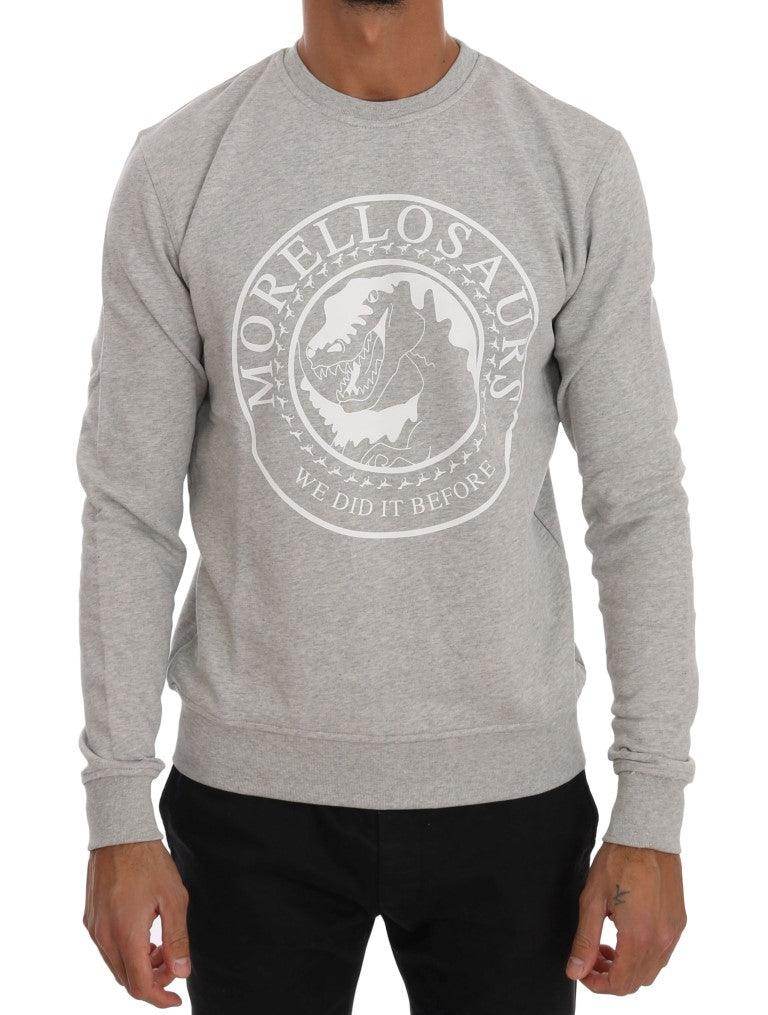 Frankie Morello Gray Cotton Crewneck Pullover Sweater - Hilstor