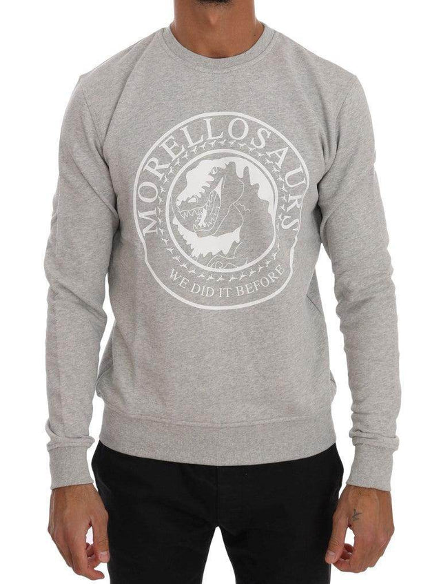 Frankie Morello Gray Cotton Crewneck Pullover Sweater - Hilstor