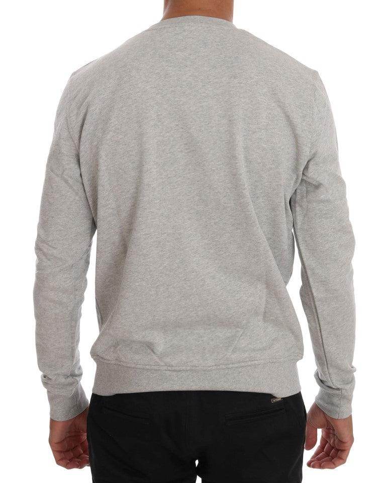 Frankie Morello Gray Cotton Crewneck Pullover Sweater - Hilstor