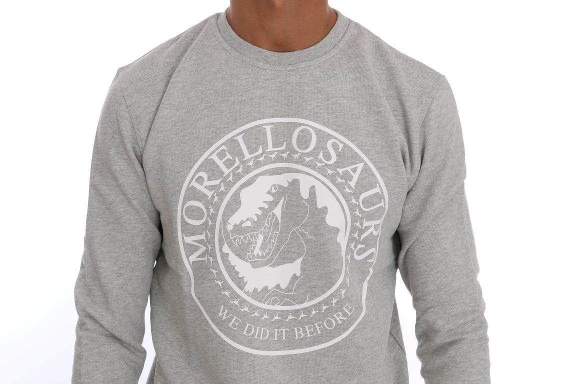 Frankie Morello Gray Cotton Crewneck Pullover Sweater - Hilstor