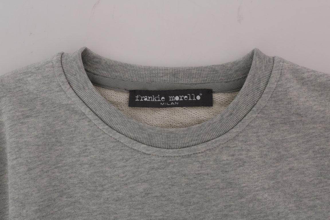 Frankie Morello Gray Cotton Crewneck Pullover Sweater - Hilstor