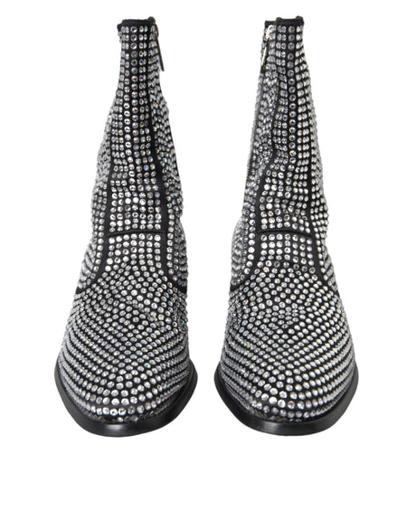 Dolce & Gabbana Black Rhinestone Crystal Chelsea Boots Shoes - Hilstor