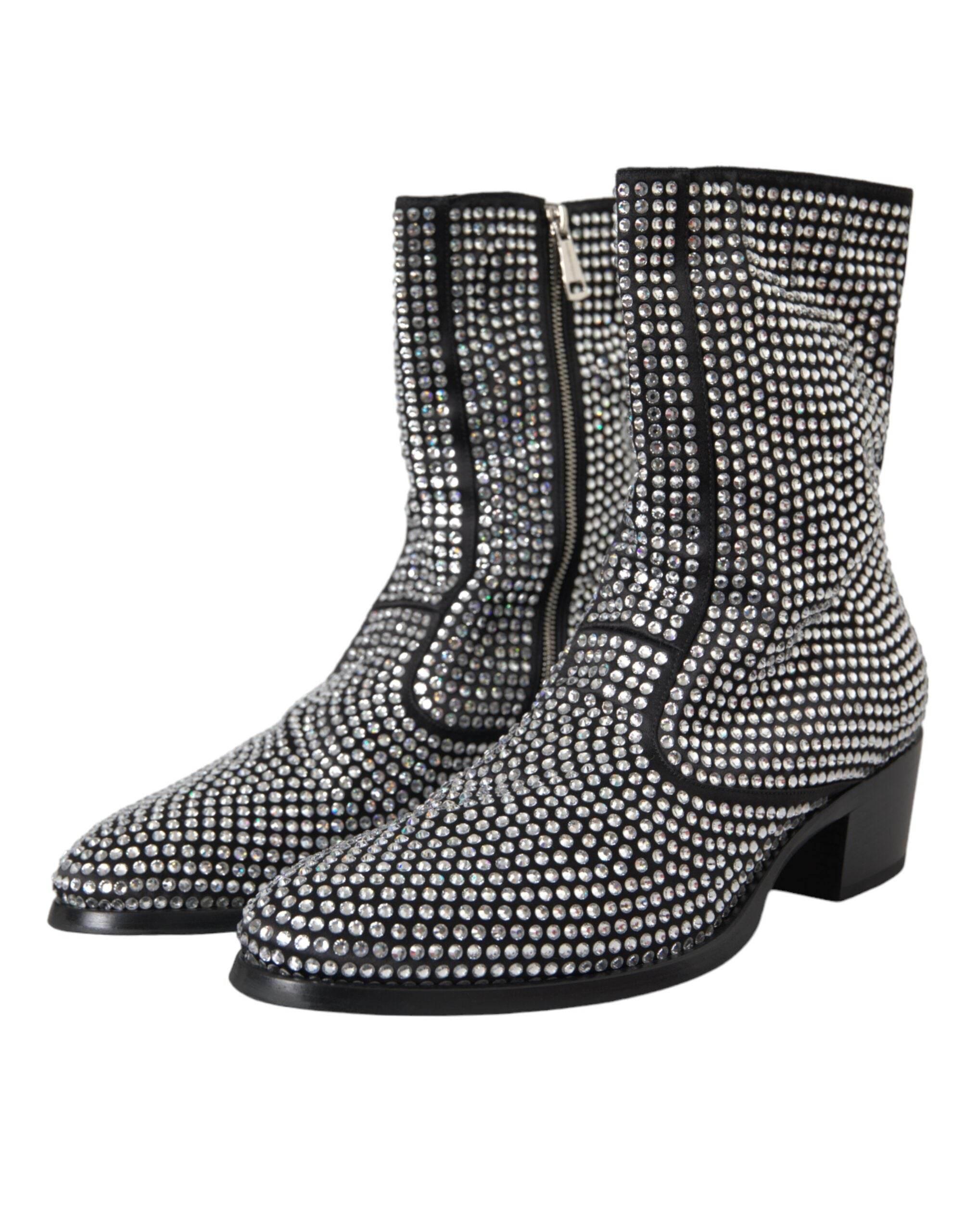 Dolce & Gabbana Black Rhinestone Crystal Chelsea Boots Shoes - Hilstor