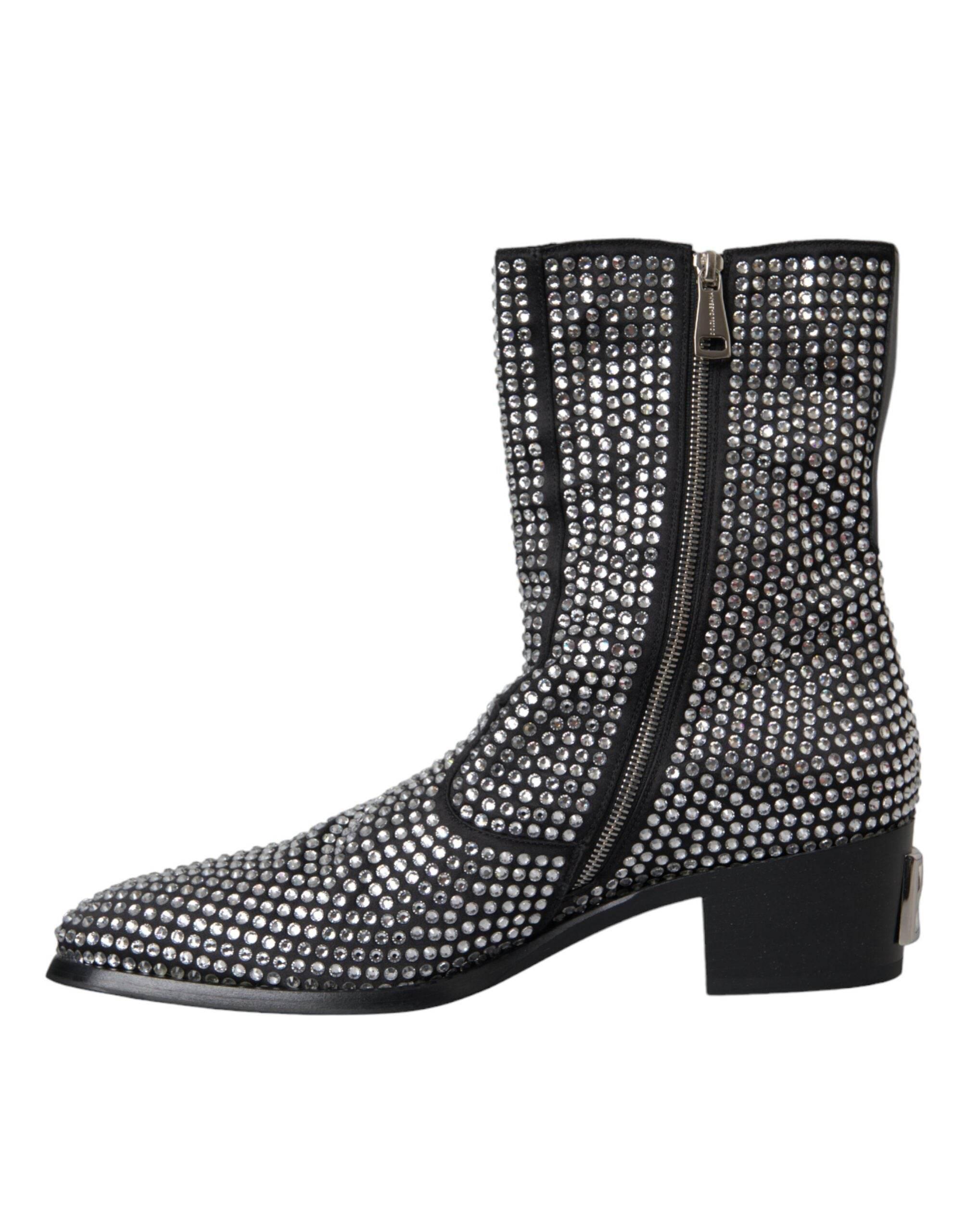 Dolce & Gabbana Black Rhinestone Crystal Chelsea Boots Shoes - Hilstor