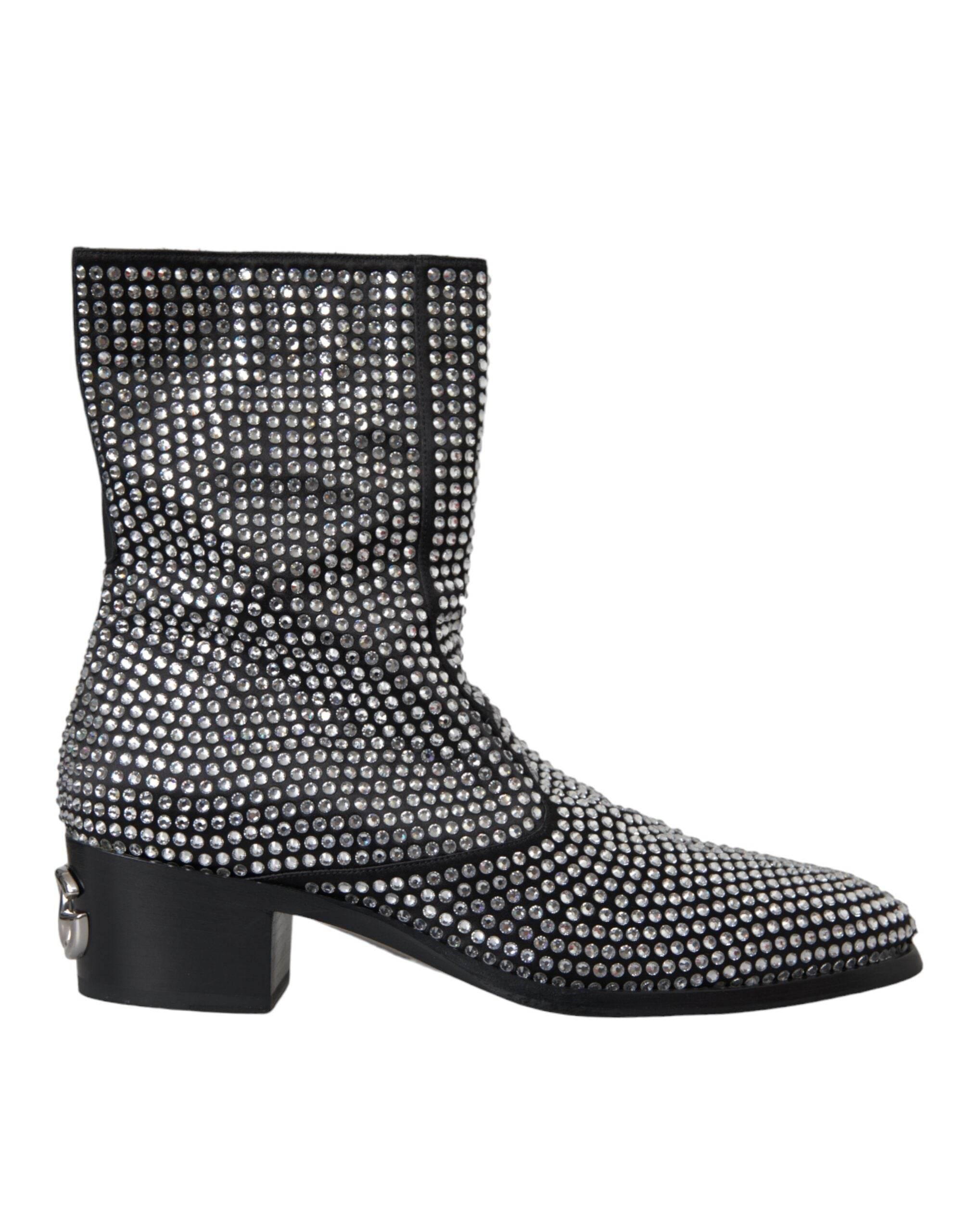 Dolce & Gabbana Black Rhinestone Crystal Chelsea Boots Shoes - Hilstor