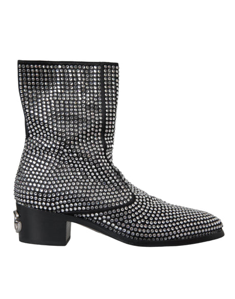 Dolce & Gabbana Black Rhinestone Crystal Chelsea Boots Shoes - Hilstor