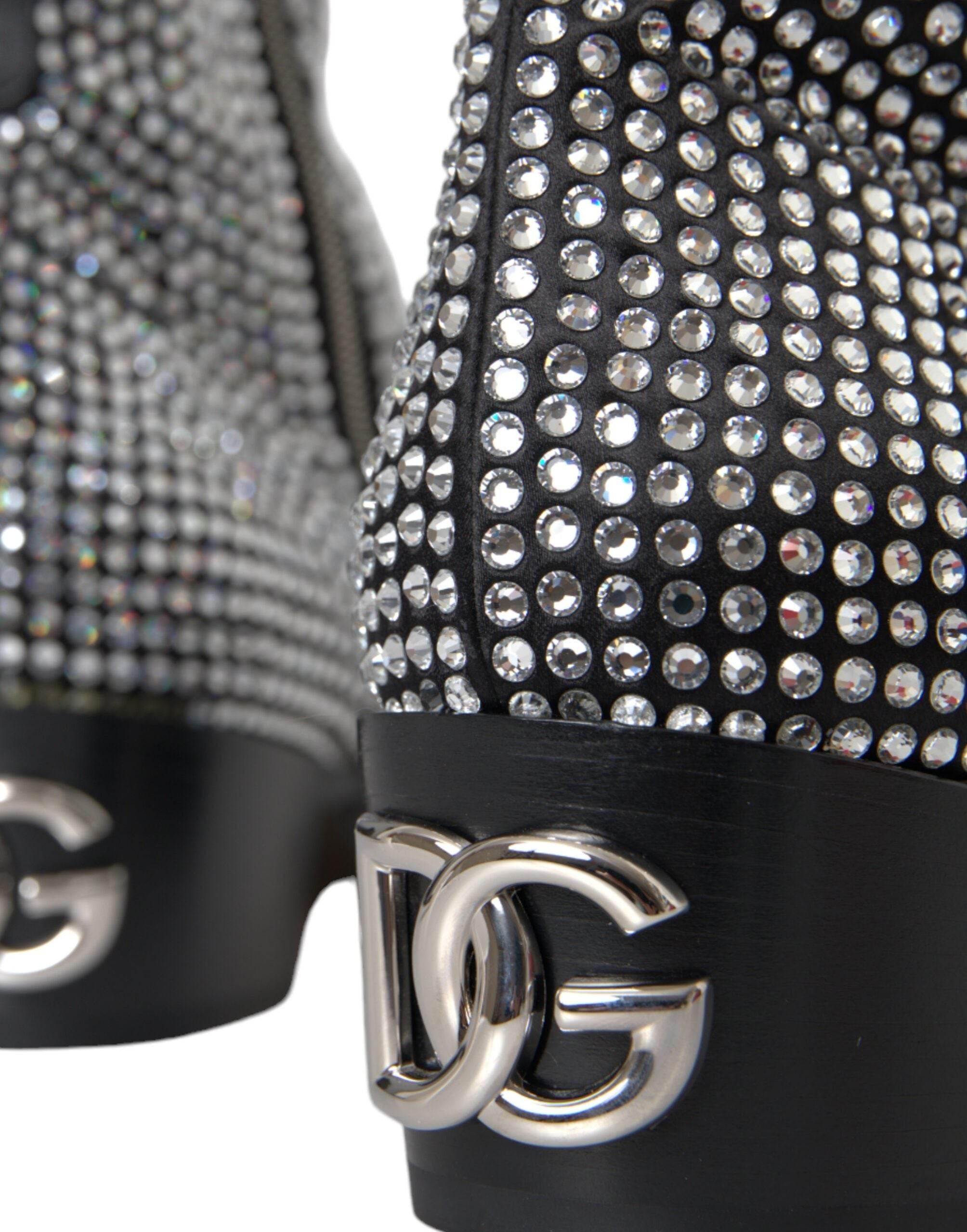 Dolce & Gabbana Black Rhinestone Crystal Chelsea Boots Shoes - Hilstor