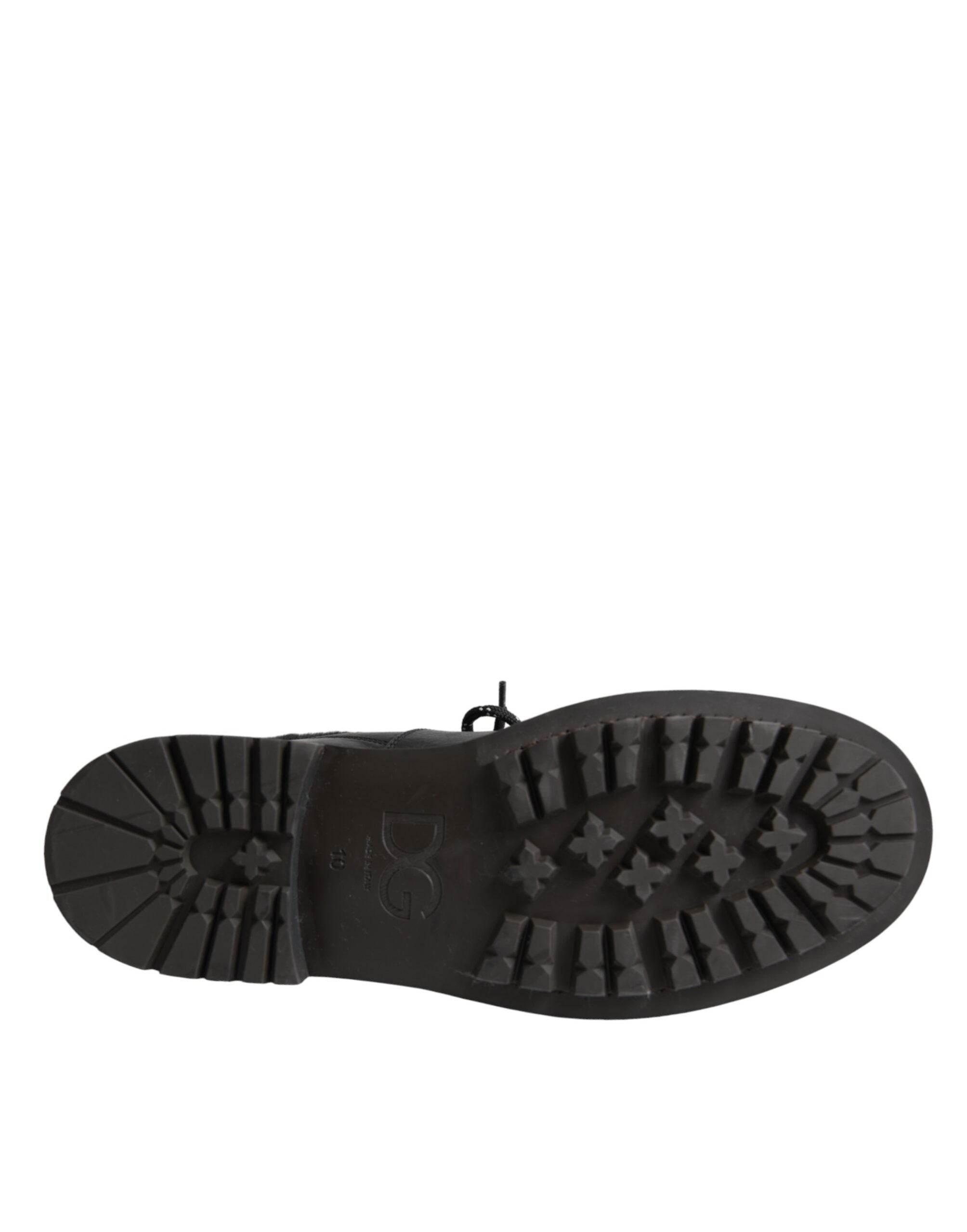 Dolce & Gabbana Black Leather Bernini Shearling Boots Shoes - Hilstor