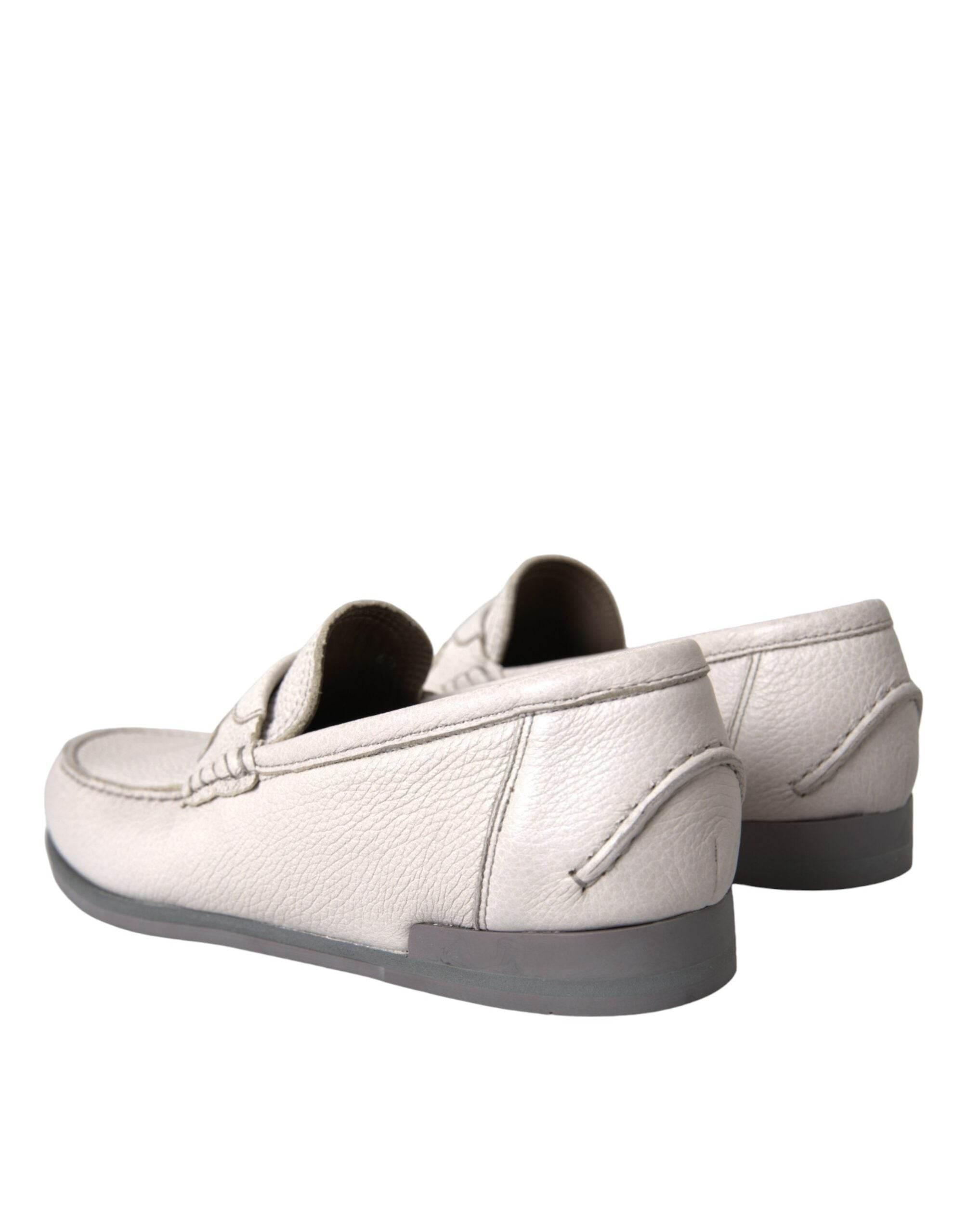 Dolce & Gabbana White Gray Leather Slip Mocassin Shoes Loafer - Hilstor