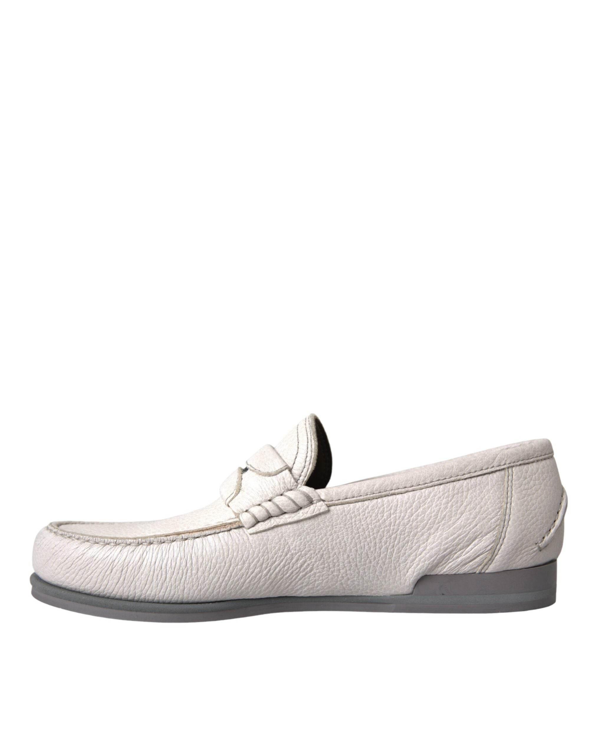 Dolce & Gabbana White Gray Leather Slip Mocassin Shoes Loafer - Hilstor