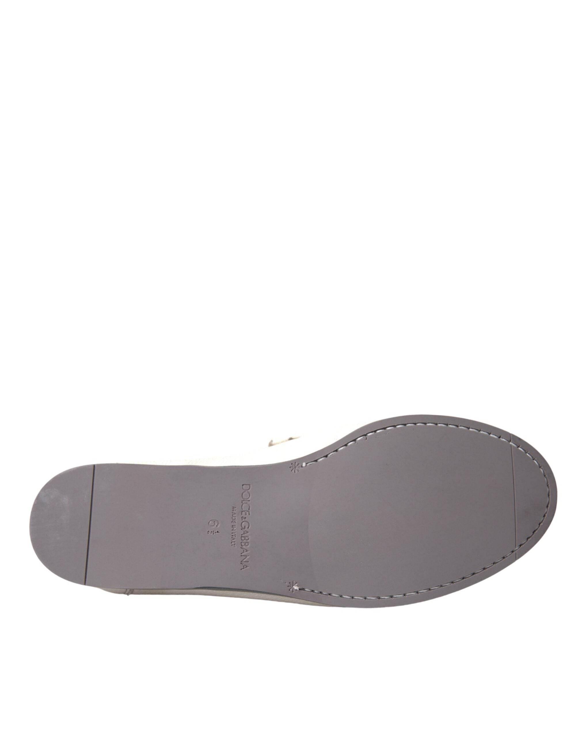 Dolce & Gabbana White Gray Leather Slip Mocassin Shoes Loafer - Hilstor