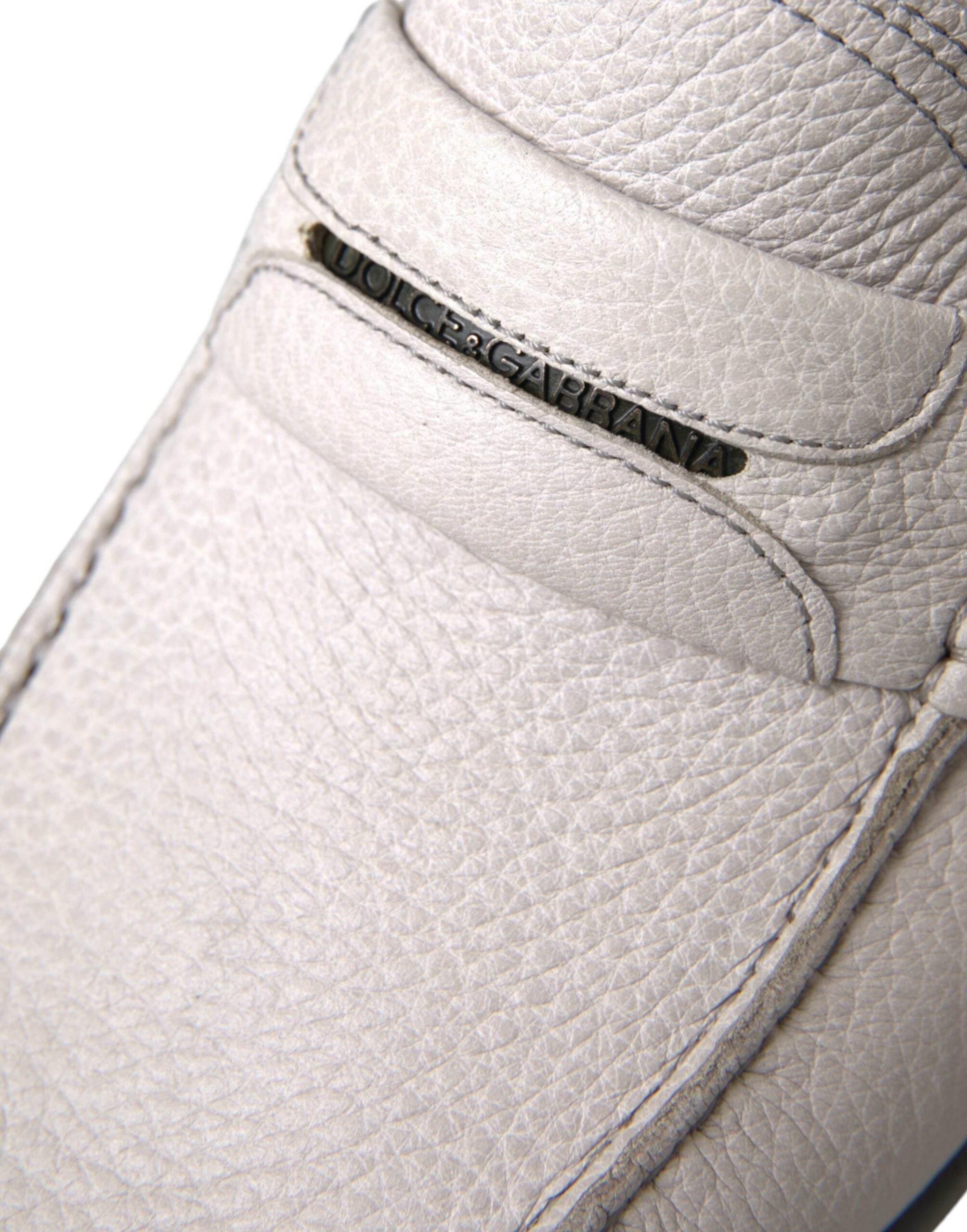Dolce & Gabbana White Gray Leather Slip Mocassin Shoes Loafer - Hilstor