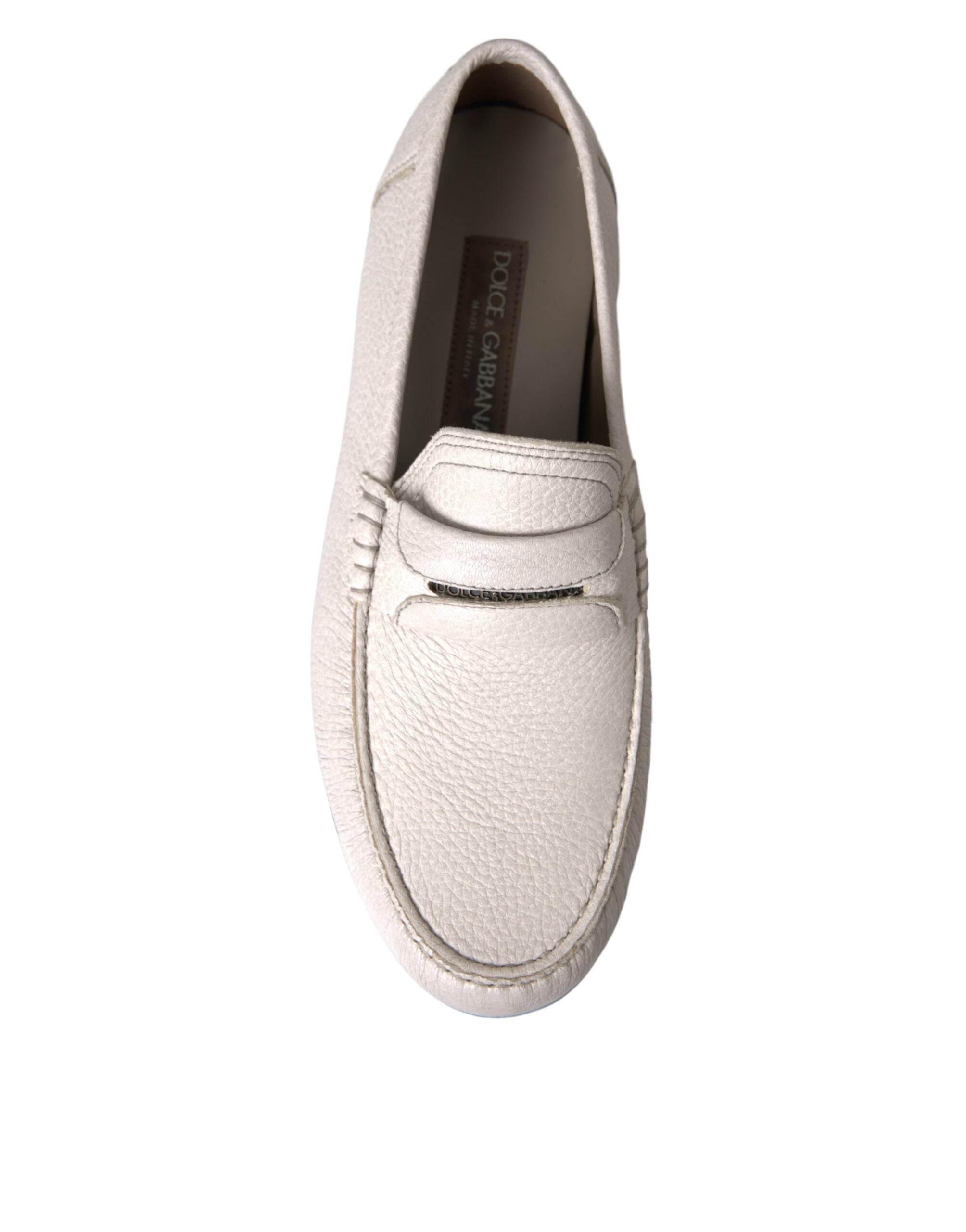 Dolce & Gabbana White Gray Leather Slip Mocassin Shoes Loafer - Hilstor