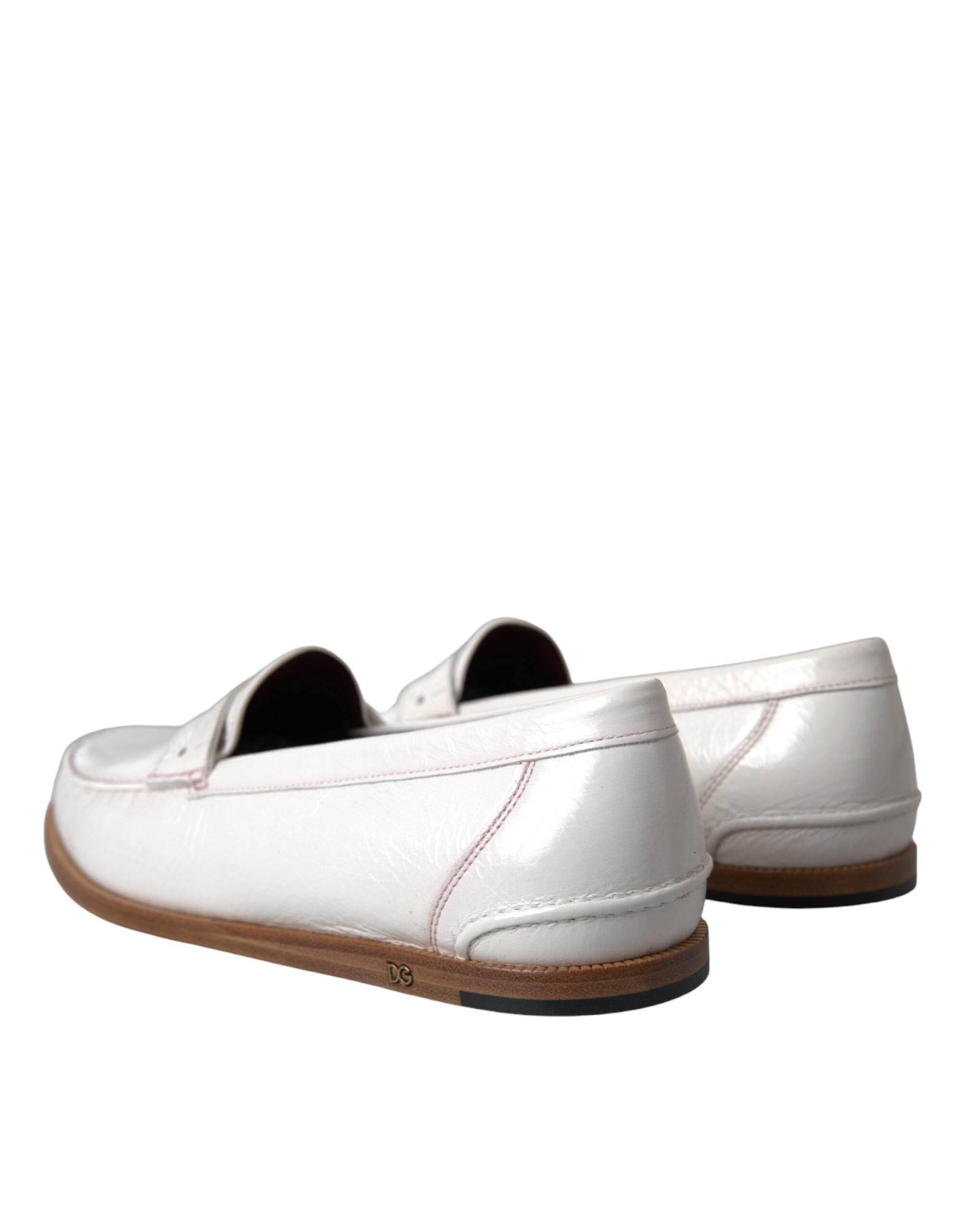 Dolce & Gabbana White Leather Slip On Mocassin Loafers Shoes - Hilstor
