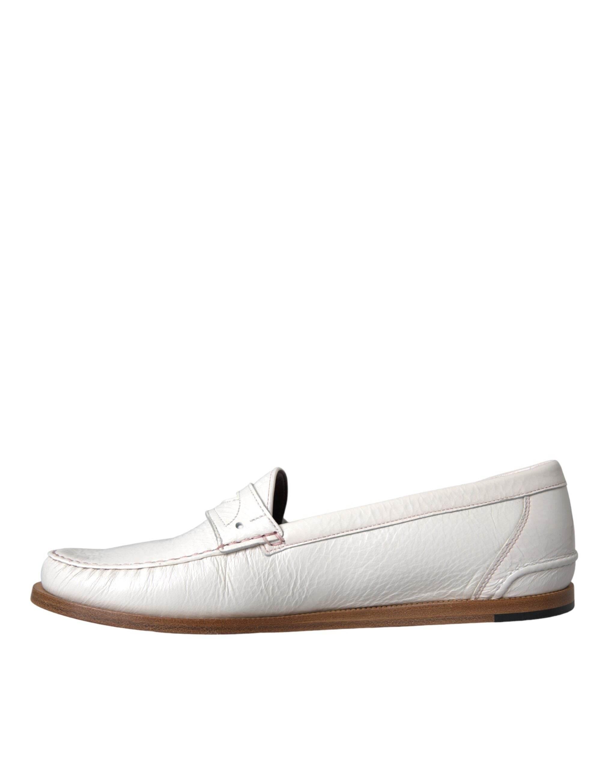 Dolce & Gabbana White Leather Slip On Mocassin Loafers Shoes - Hilstor