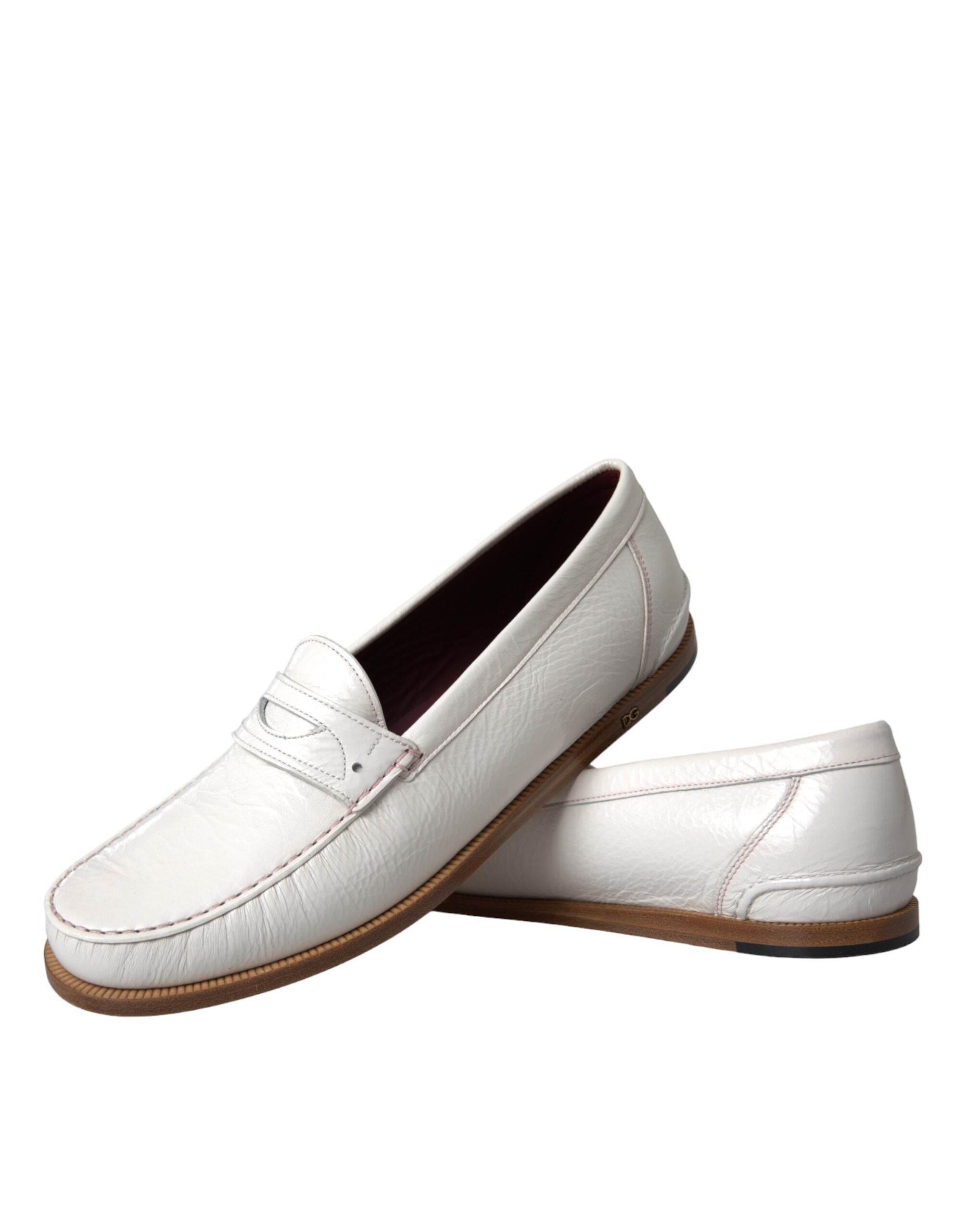 Dolce & Gabbana White Leather Slip On Mocassin Loafers Shoes - Hilstor