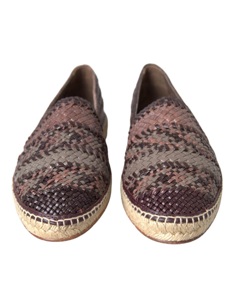 Dolce & Gabbana Brown Buffalo Leather Espadrille Flats Shoes - Hilstor