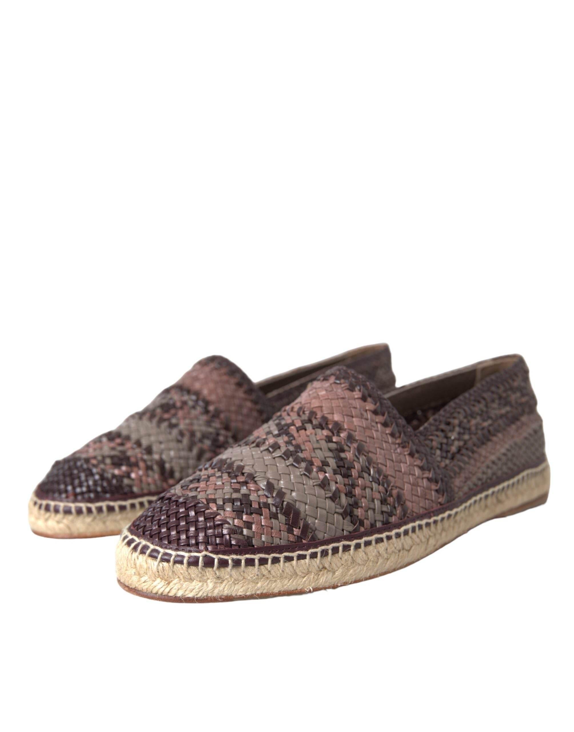 Dolce & Gabbana Brown Buffalo Leather Espadrille Flats Shoes - Hilstor