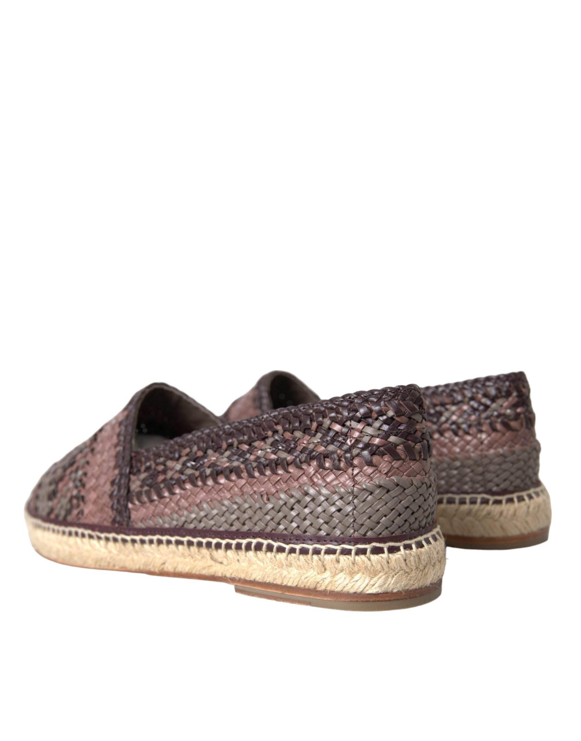 Dolce & Gabbana Brown Buffalo Leather Espadrille Flats Shoes - Hilstor