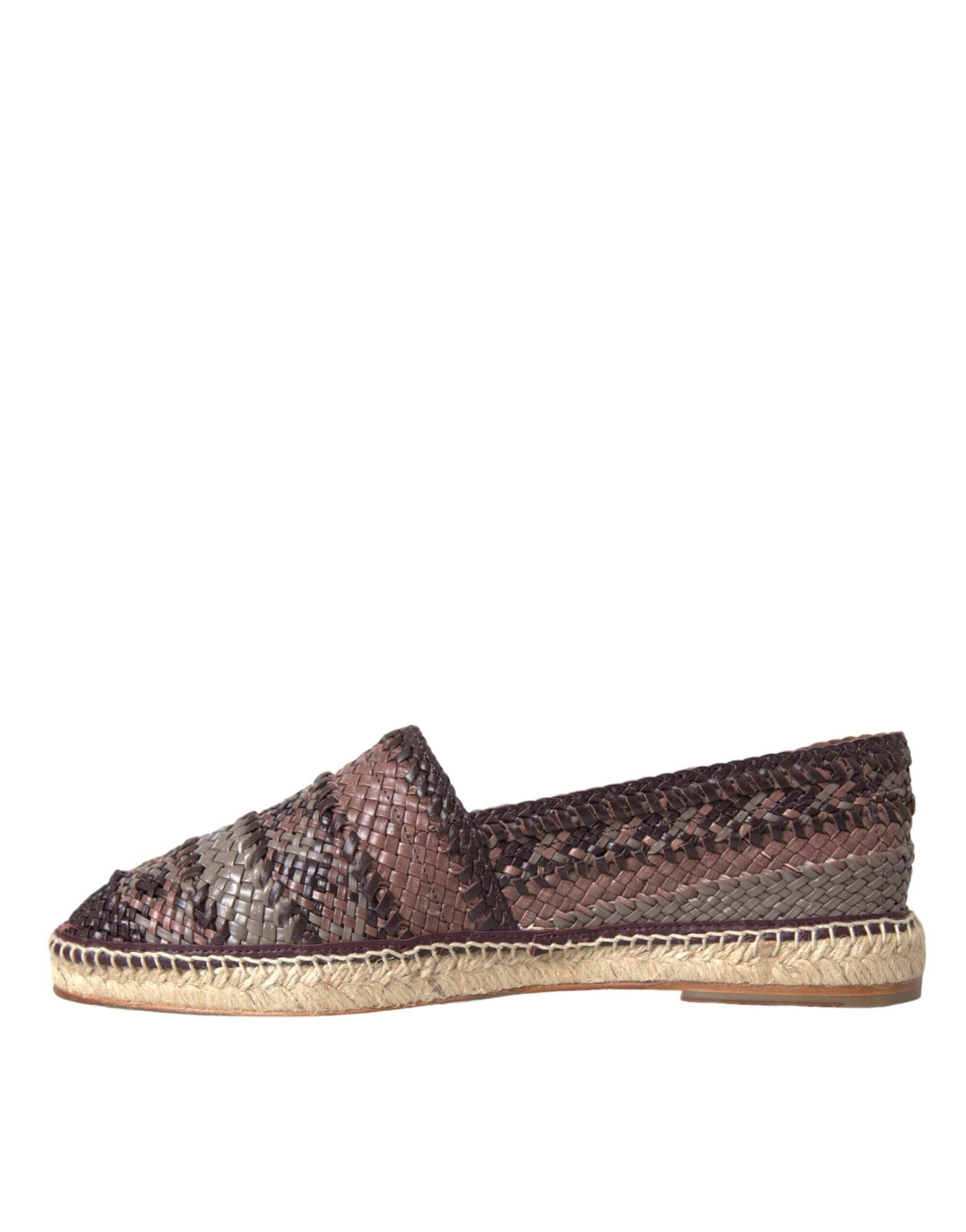 Dolce & Gabbana Brown Buffalo Leather Espadrille Flats Shoes - Hilstor