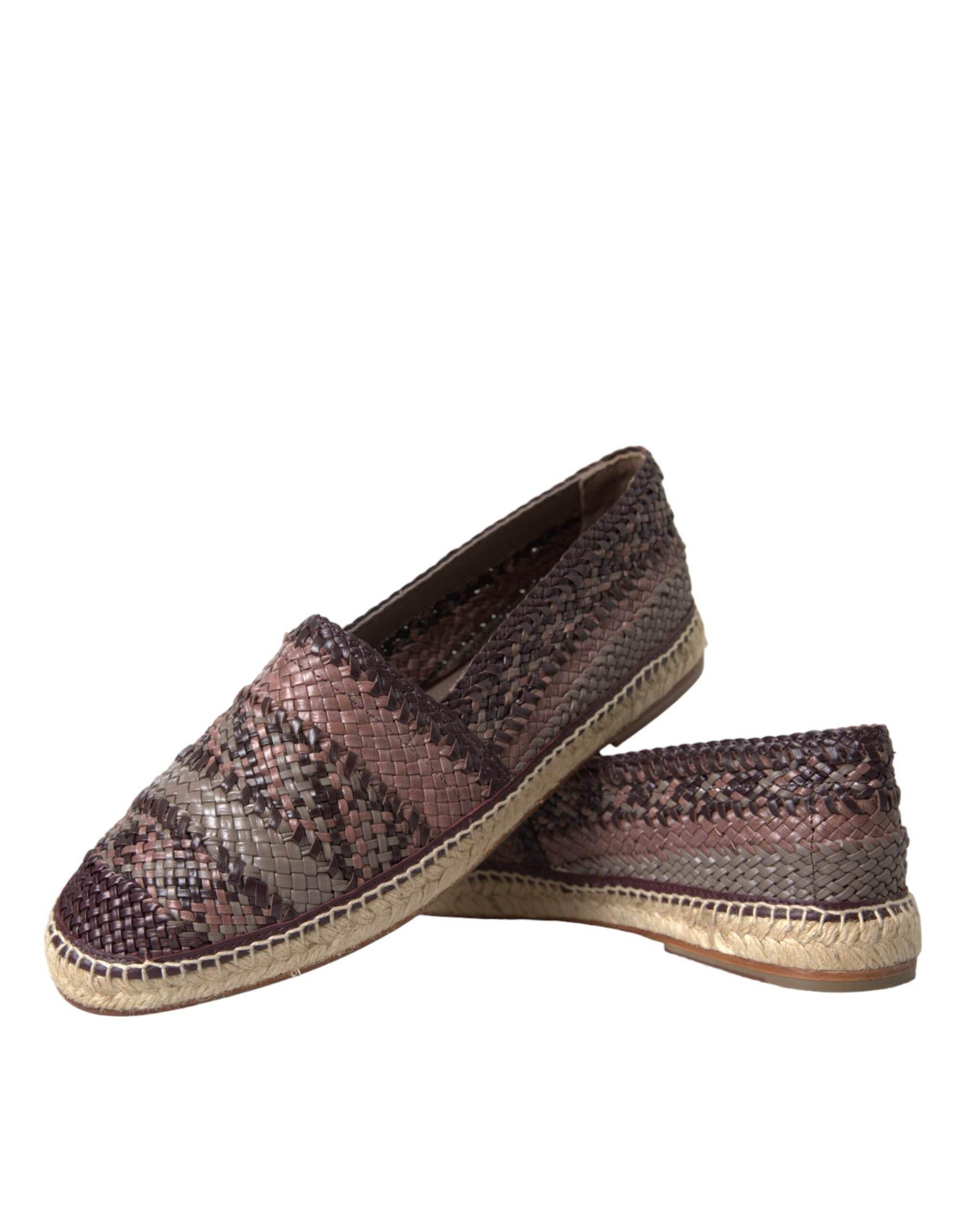 Dolce & Gabbana Brown Buffalo Leather Espadrille Flats Shoes - Hilstor