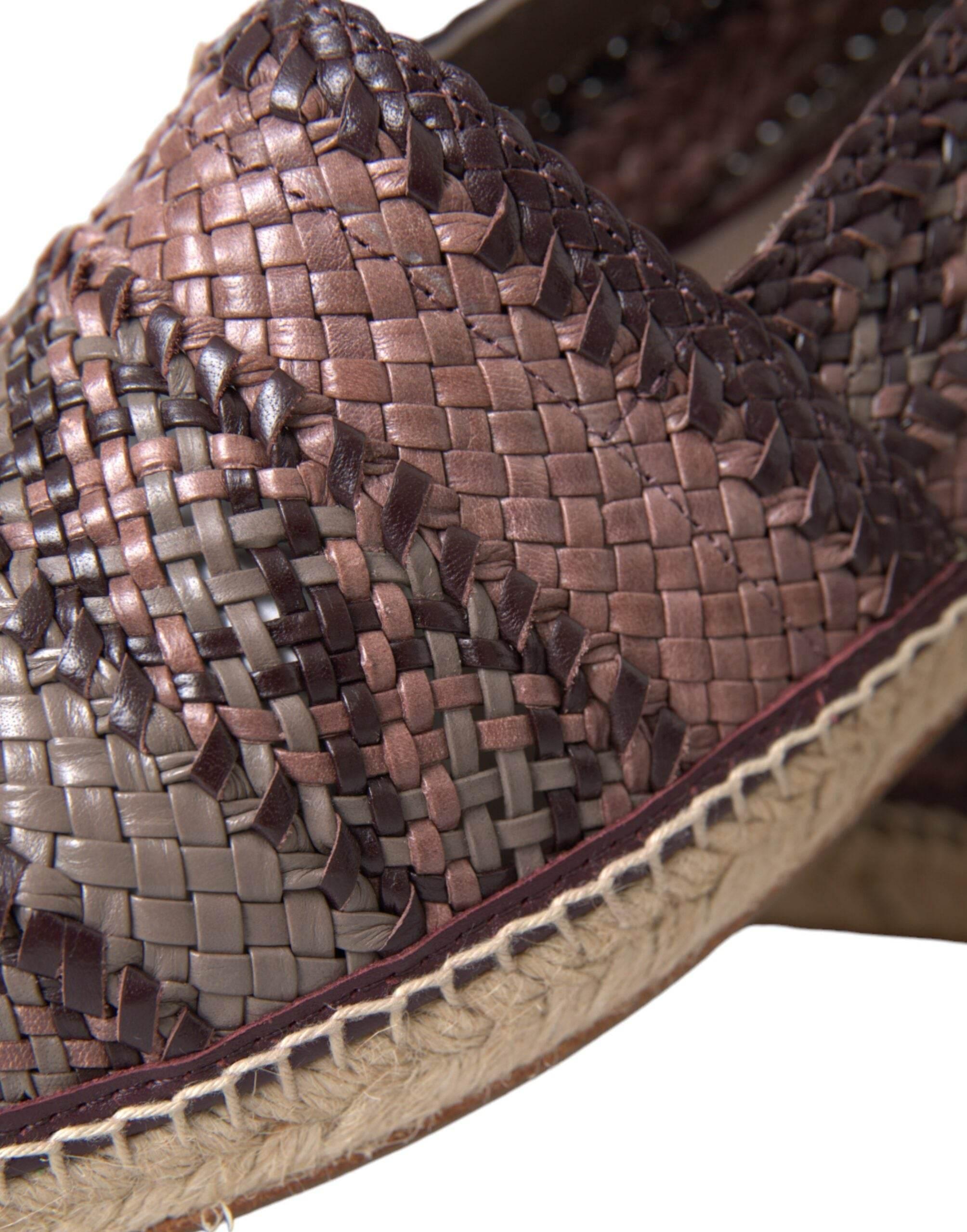 Dolce & Gabbana Brown Buffalo Leather Espadrille Flats Shoes - Hilstor