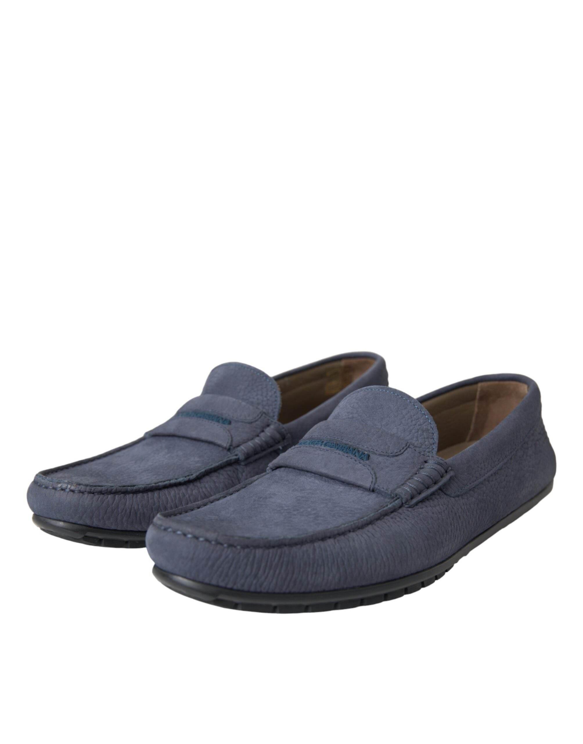 Dolce & Gabbana Blue Calf Leather Slip On Moccasin Shoes - Hilstor