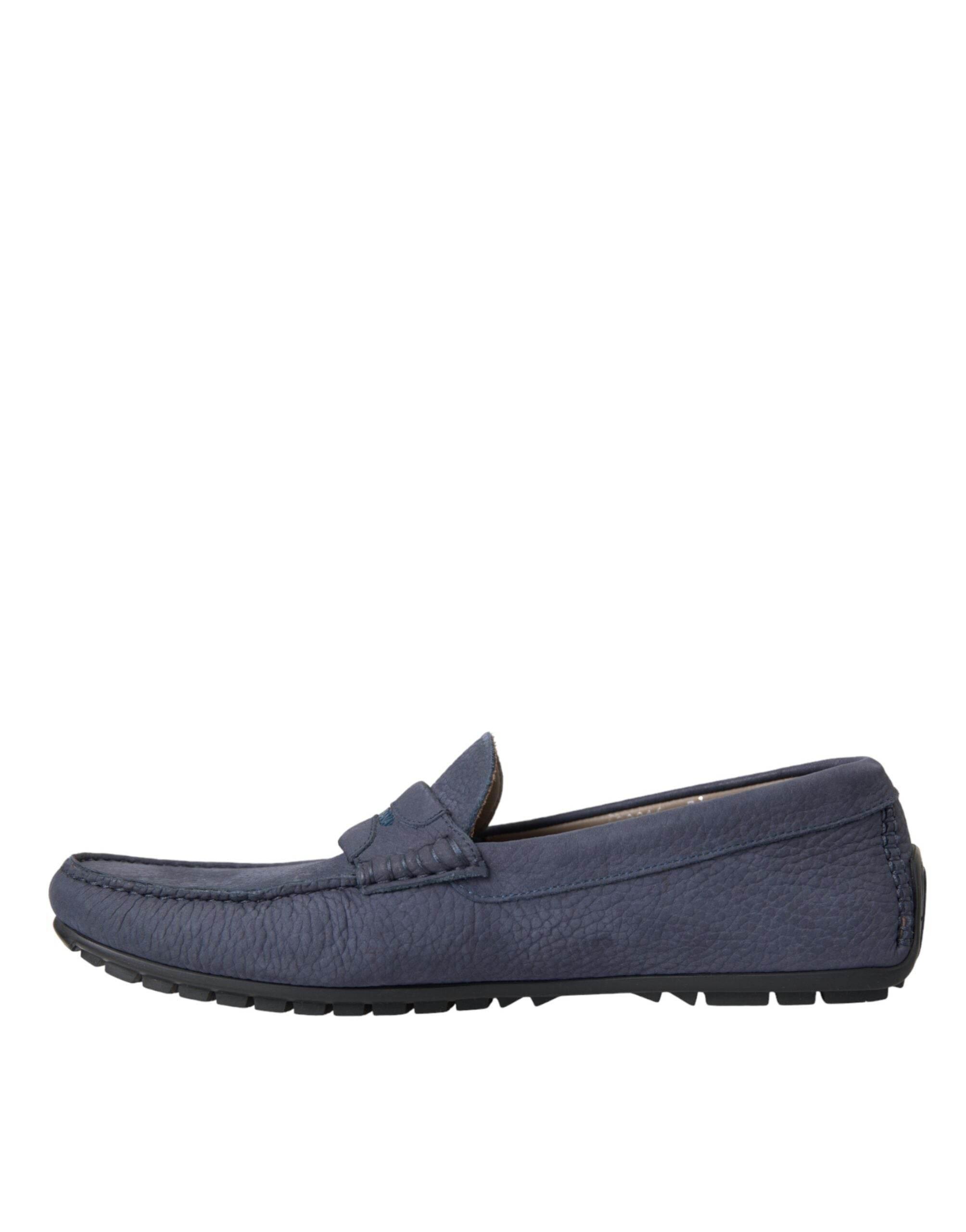 Dolce & Gabbana Blue Calf Leather Slip On Moccasin Shoes - Hilstor